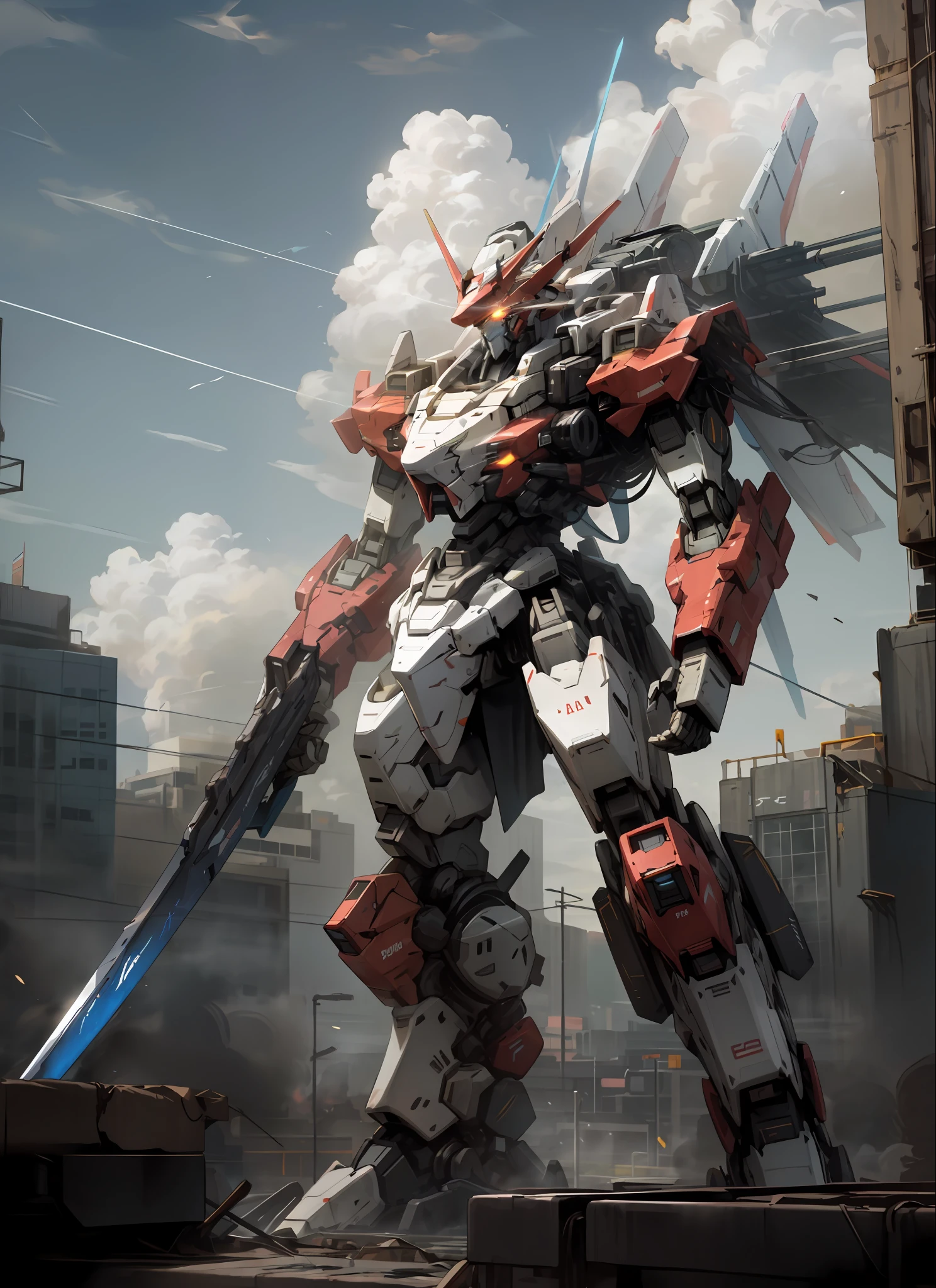 arafed robot standing on a ledge in a city, modern mecha anime, anime large mecha robot, cool mecha style, mecha anime, giant anime mecha, mecha art, anime mecha aesthetic, mecha asthetic, Alexander Ferra Mecha, alexandre ferra white mecha, japanese mecha, Mecha Inspiration, gundam style