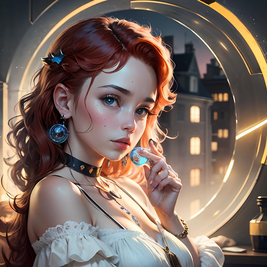(uma bela deusa da luz e da sabedoria), (rosto corado), (com sardas), (olhos azuis que refletem as estrelas), (((curly red hair that reaches her feet))), (suas roupas lembram a da deusa Atena), dresses worn in ancient Greece, her intellectual air as a philosopher, a soft smile with fleshy lips, she wears jewelry in her necklaces and rings, renderizado, Luz e sombras marcadas, cores vibrantes e bem marcadas, Subsurface scattering, tempo grego, muito iluminado, blue skies, Fairies and magical creatures, cinematographic, Photo Session, Fotografado na lente de 25mm, profundidade de campo, Tilt Blur, velocidade do obturador 1/1000, F/22, White balance, 32k, Super-Resolution, Por foto RGB, half rear lighting, luz de fundo, dramatic lighting, incandescente, soft lighting, volumetric, Dia do Conto, global ilumination, Global Screen Space Illumination, Scattering, Sombras, Rough, Cintilante, Lumen reflections, screen space reflections, Diffraction Grading, chromatic aberration, Deslocamento de GB, Linhas de varredura, Ambient occlusion, antialiasing, FKAA, TXAA, RTX, SSAO, Sombreadores OpenGL, Post processing, post - production, cell-shading, Mapeamento de Tons, ......cgi, VFX, SFX, Insanamente detalhado e intrincado, Hiper maximalista, elegante, dynamic pose, fotografia, volumetric, ultra-detalhado, detalhes intrincados, super detalhado, ambient –uplight –v 4 –q 2 --auto --s2
