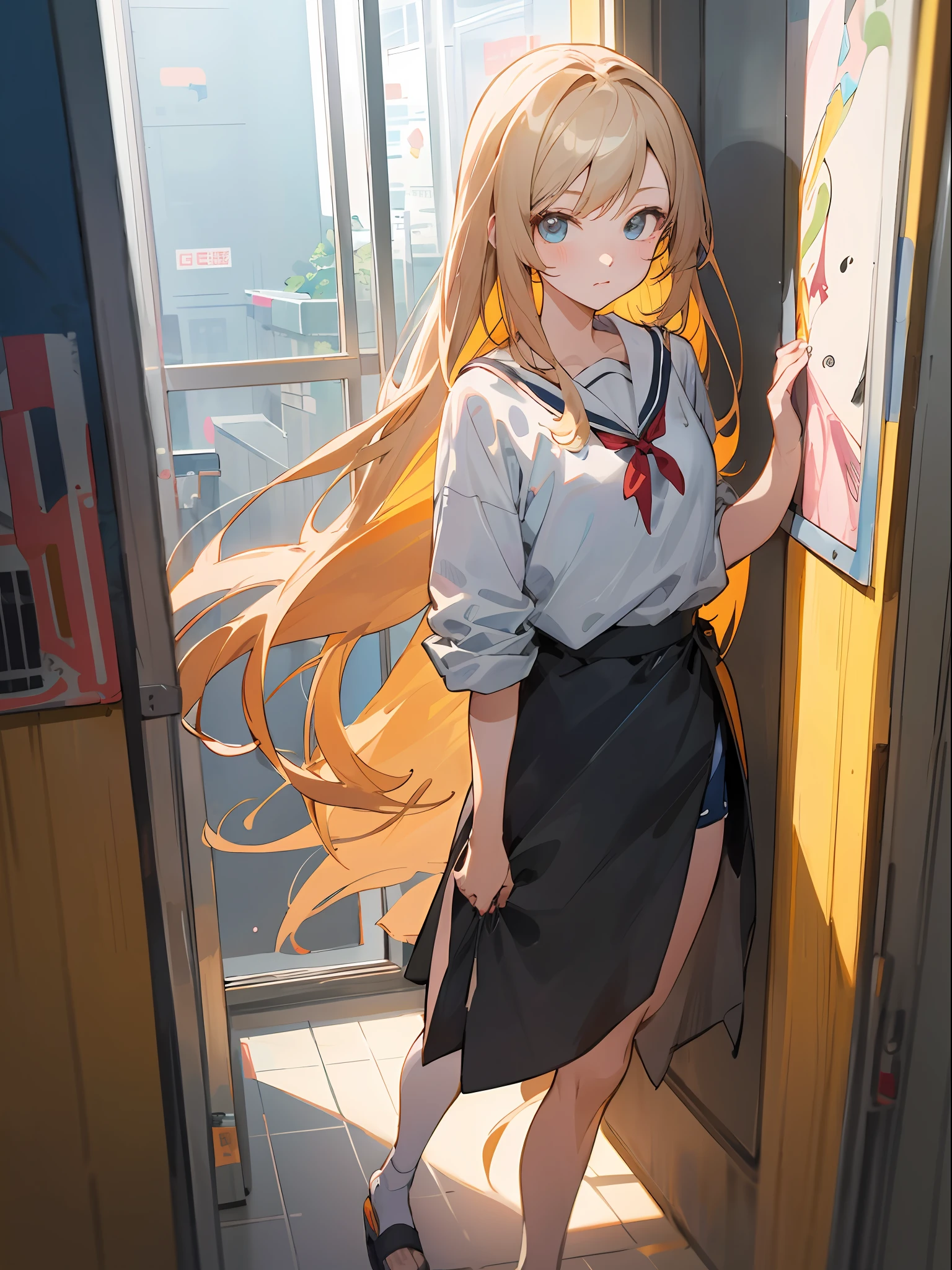 anime girl with long hair and a white shirt standing in front of a window, an anime drawing by Yuumei, pixiv contest winner, serial art, anime art wallpaper 8 k, anime art wallpaper 4k, anime art wallpaper 4 k, beautiful anime artwork, anime style illustration, anime illustration, digital anime illustration, anime styled digital art, beautiful anime art