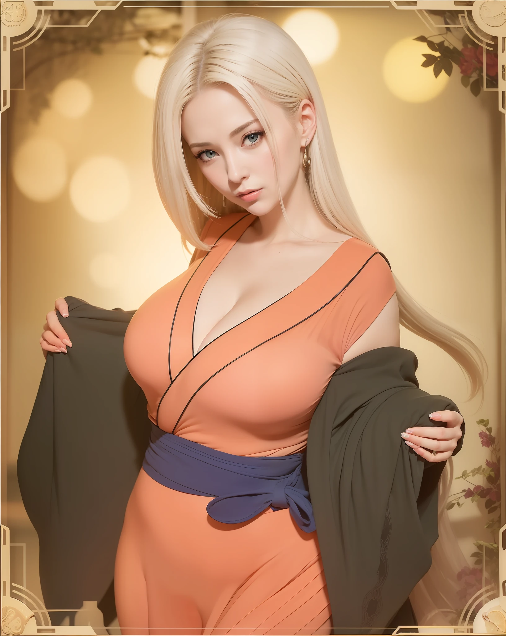"(Ultra-realistic 4K detail, dynamic angle, best illumination and shadows, vibrant colors), depicting a magnificently confident and alluring 33-year-old woman, with a curvaceous figure, ample bosom, and an irresistible aura."