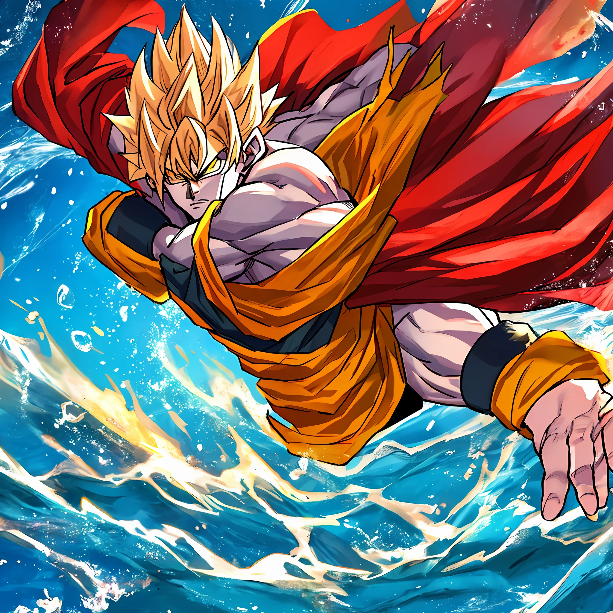 In the ocean，Saiyan Monkey King，Naked upper body，White muscle skin，combats