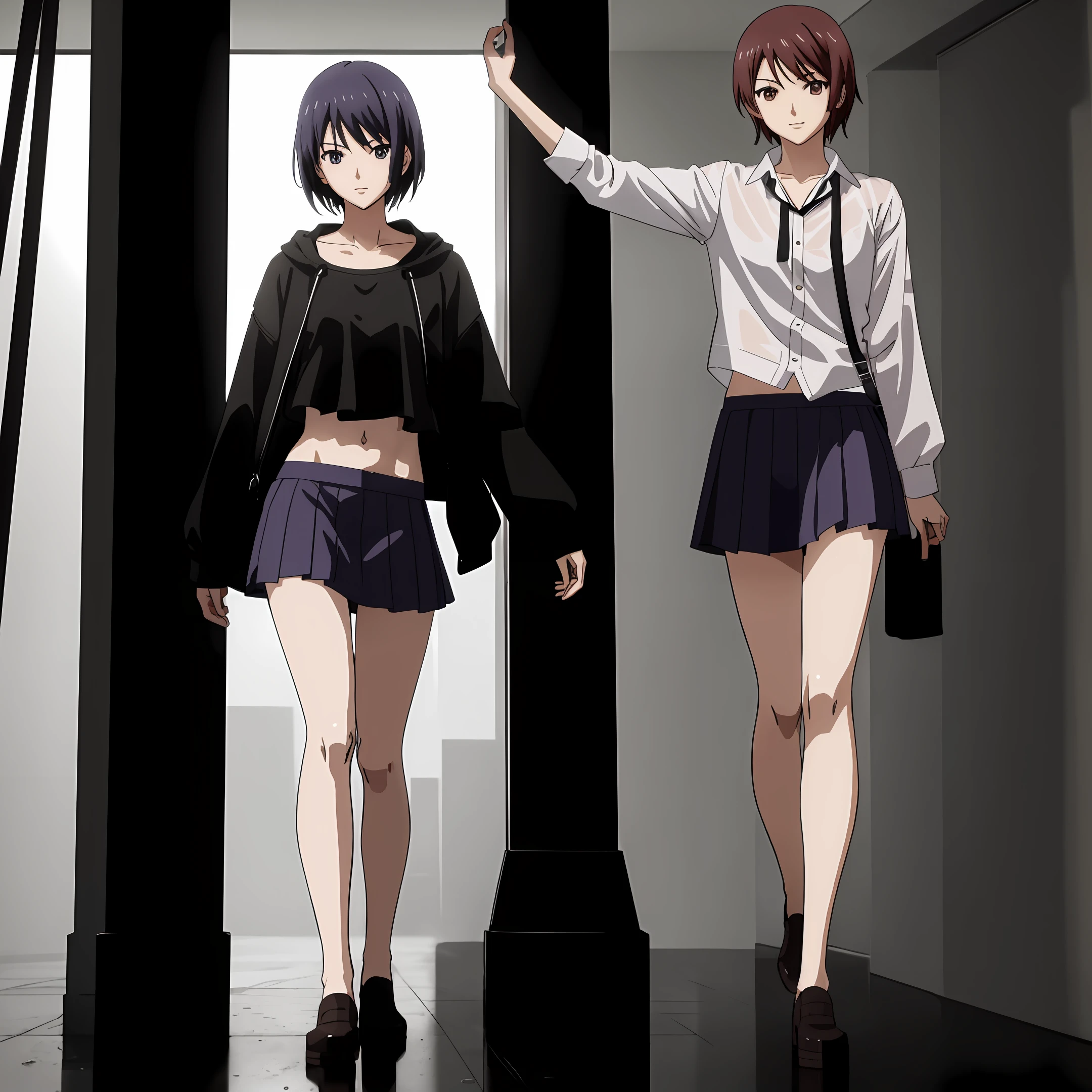 Anime face,3D,Full body photo,AS-Adult,Expose abs,Long legs,wearing short skirt,The legs have muscle lines,A high resolution,Treading water on rainy days,Real light,Real Shadow。