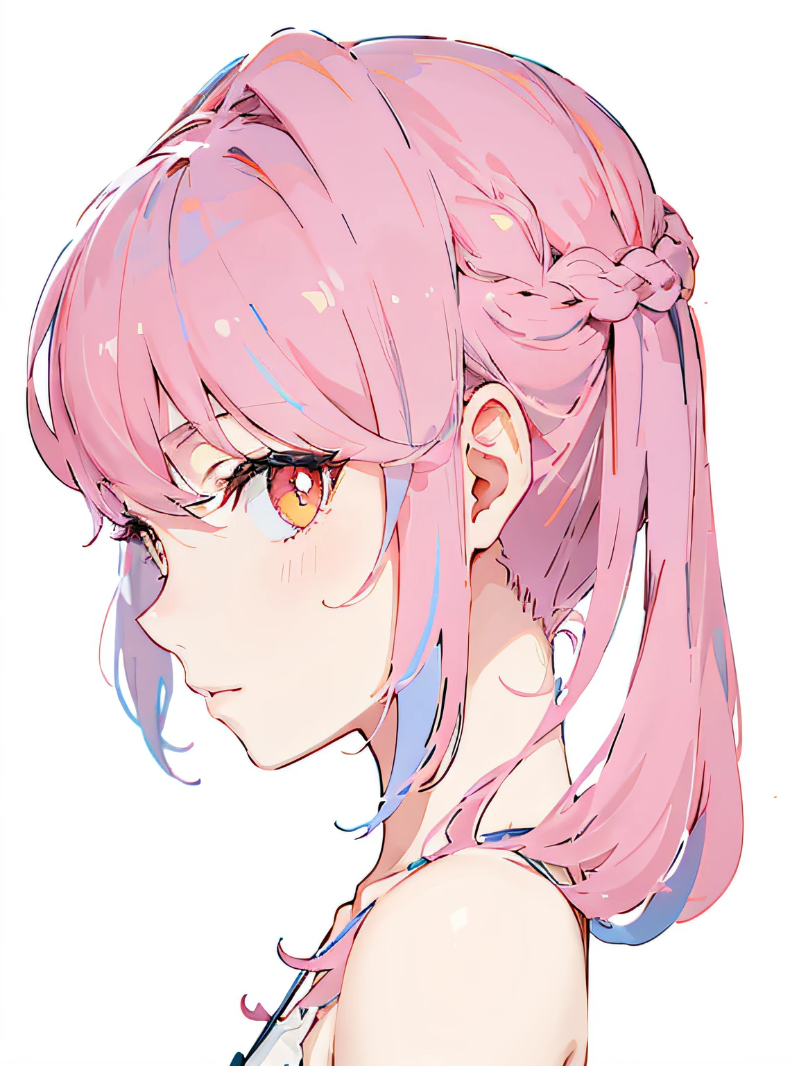 Super beautiful, Two-dimensional style, sideface, (Pink hair:1.2),(Golden eyes:1.1),(Beautiful face:1.3), The light from the back window is backlighted, (Anime style:1.2)
