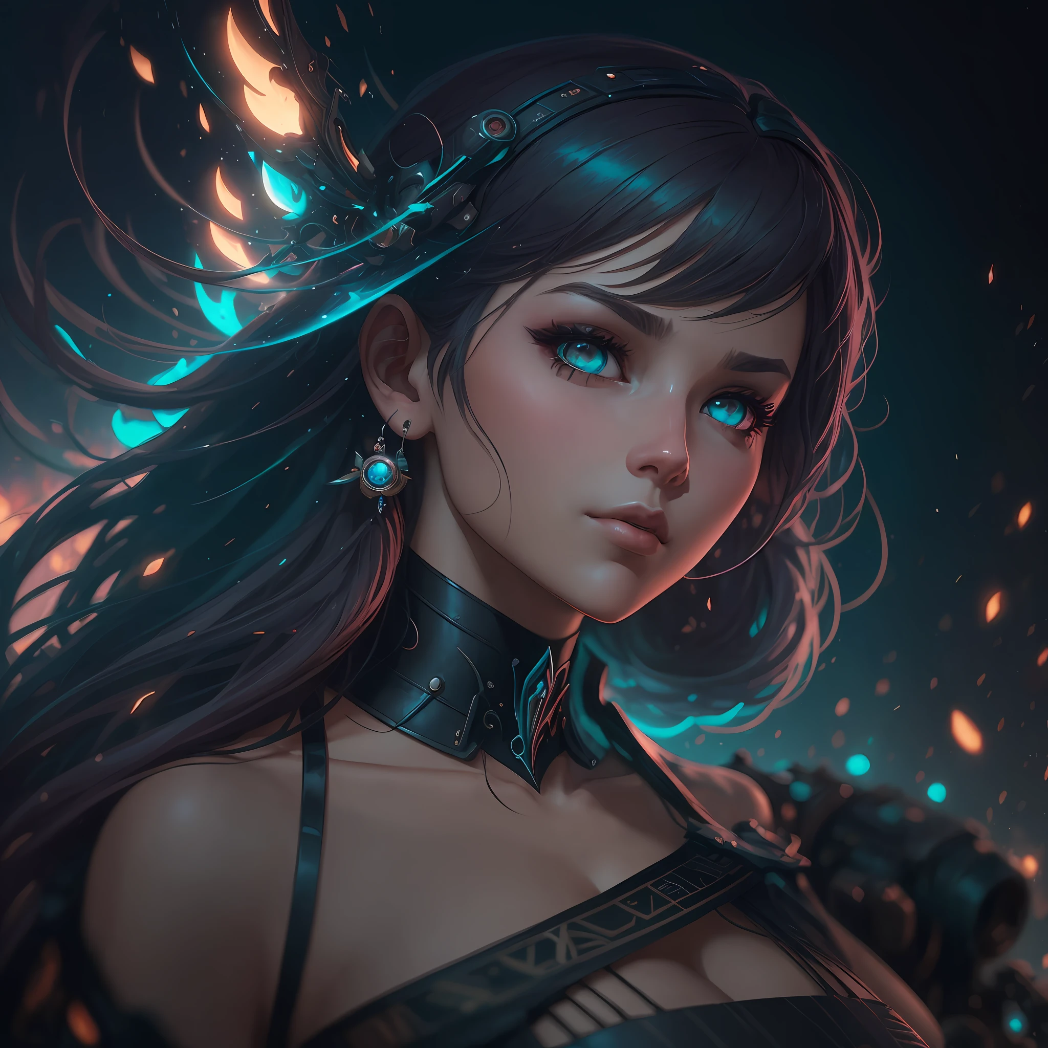 Wawavawa bonito como bruxa, rosto lindo detalhado, wearing a gothic dress, esthetic, Synthwave, cores escuras, psicodelic, art-station, coroa feita por flores, arte conceito, liso, Extremely sharp details, detalhes afinados, ultra high def, 8 mil, Motor Unreal 5, focus ultra sharp, illustration, Arte por Artgerm, Greg Rutkowski e Alphonse Mucha, luz noturna, --auto --s2