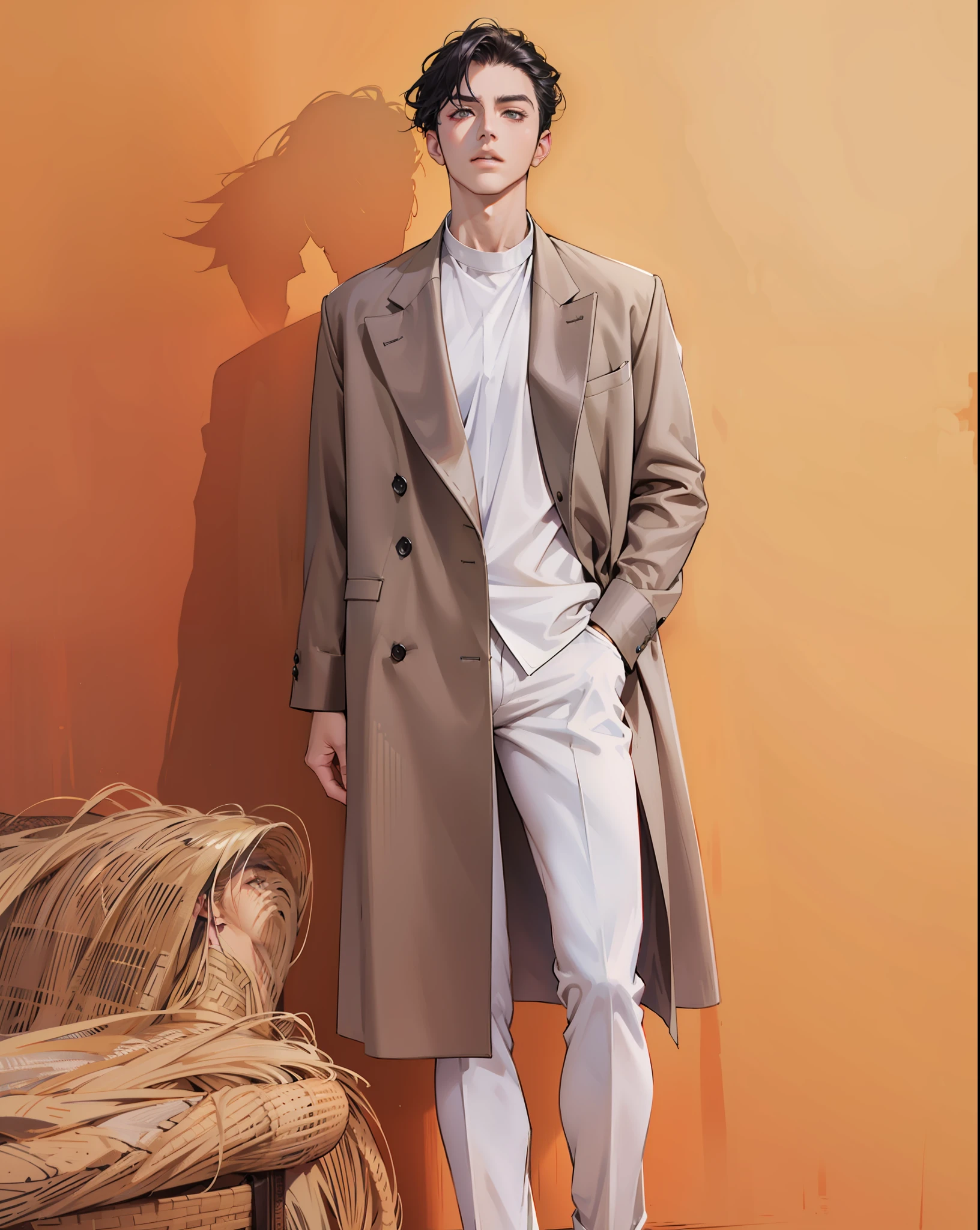 there is a man with a white button up shirt posing, photorealistic perfect body, :: high detail, realistic shaded perfect body, prefect body, beautiful handsome body, handsome stunning realistic, sexy body, smooth translucent white skin, lean body, south korean male, realistic body, handsome anime pose, inspired by Yanjun Cheng, beautiful, prince, demon slayer art