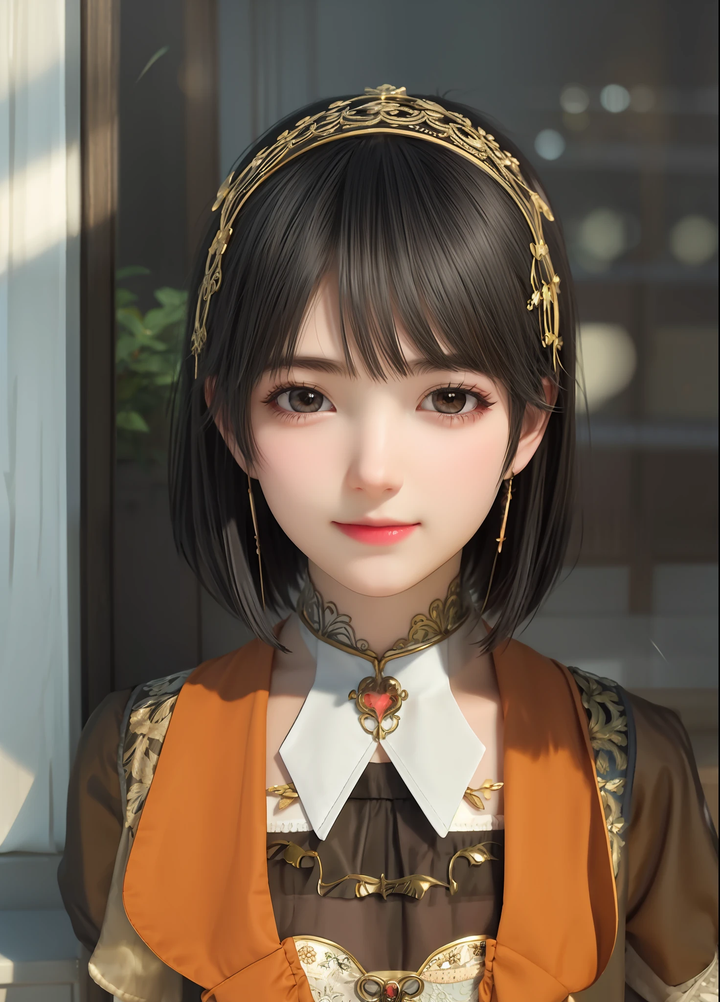Daze by the window，realisticlying，CG，filigree，Cute girl with short hair