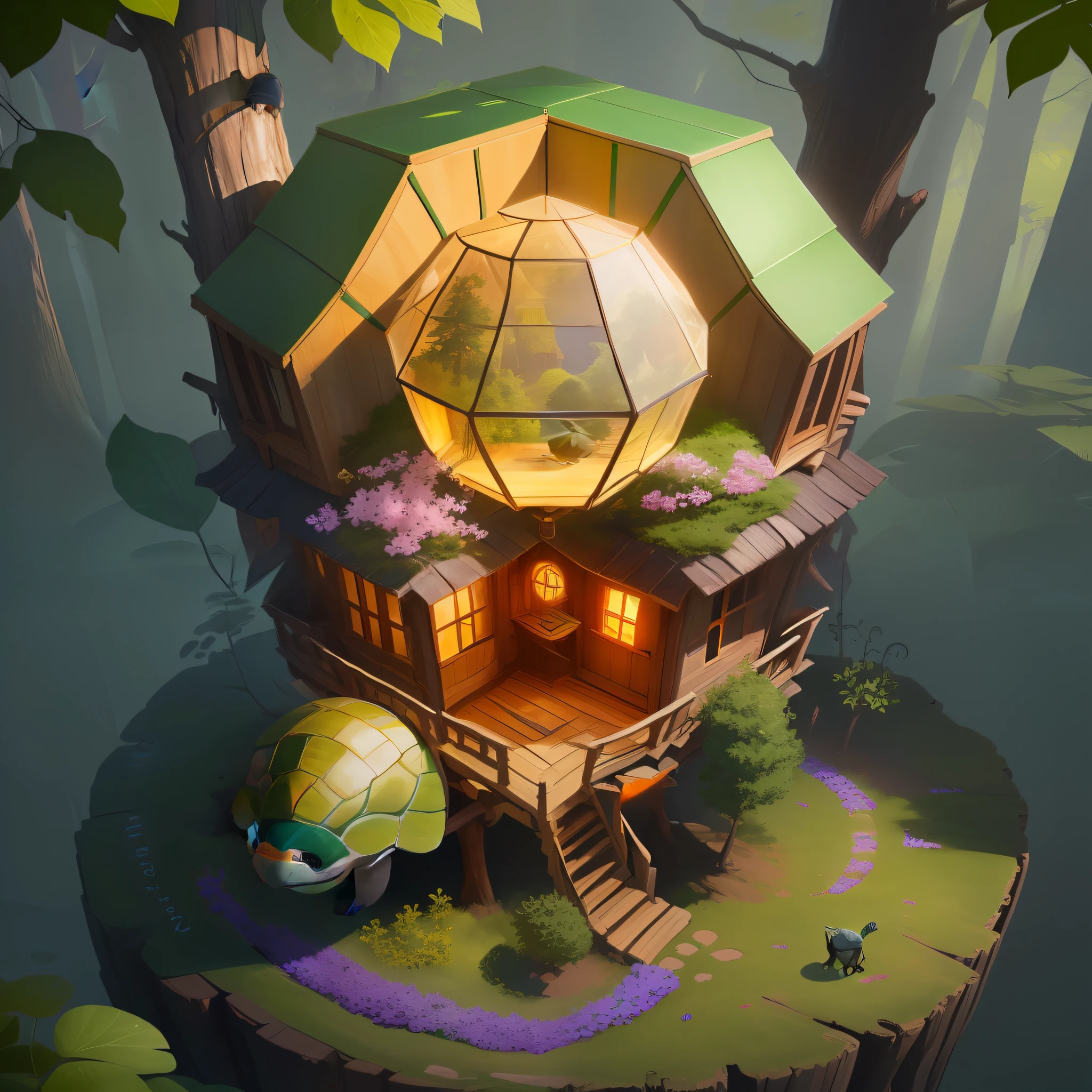 A turtle lives in a tree house