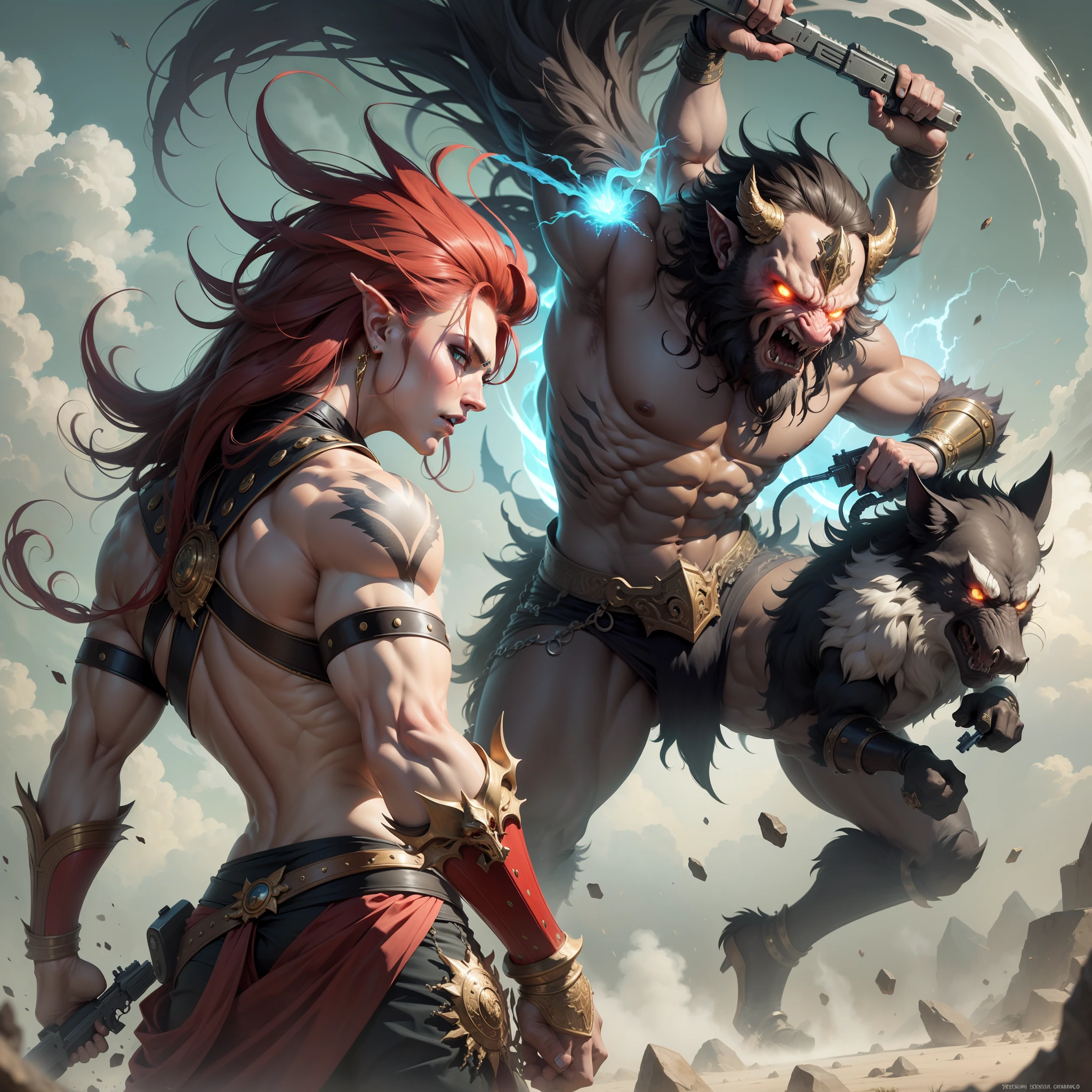 Morax, the original god, fights the demon god with a gun