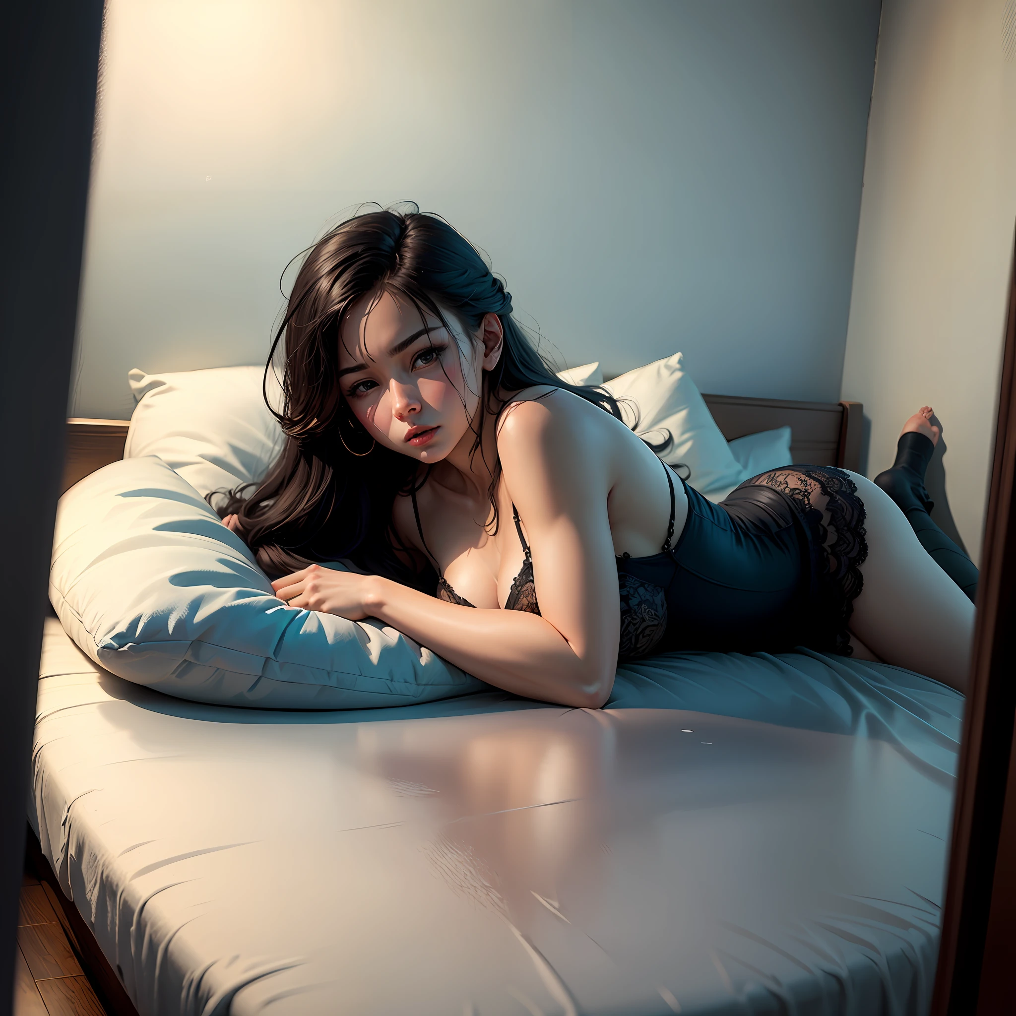 Beauty who wears very little,lying on back on bed,Seductive expressions,Dampness in the private parts --auto