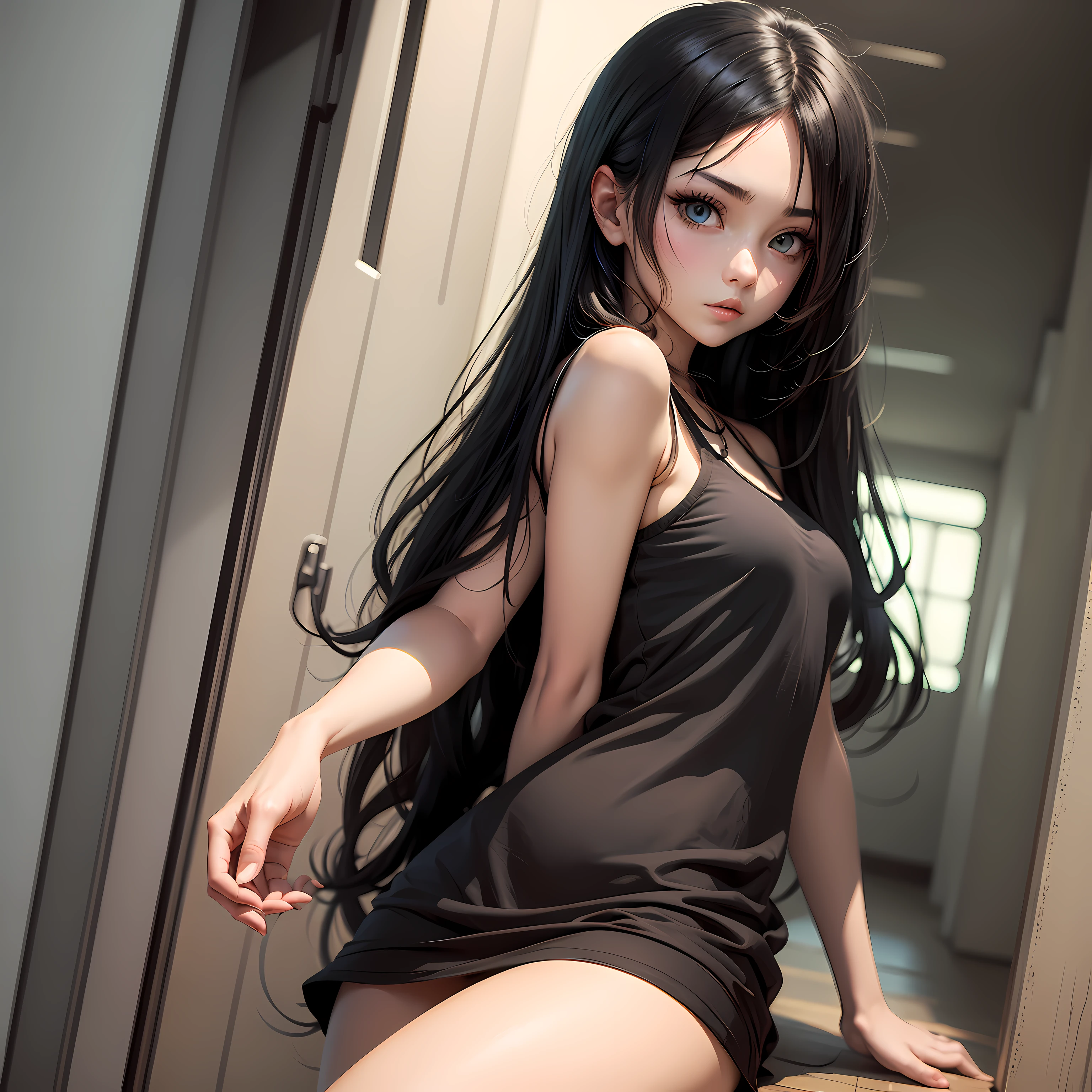 Anime, girl with black long hair, eyes, and wearing clothes --auto