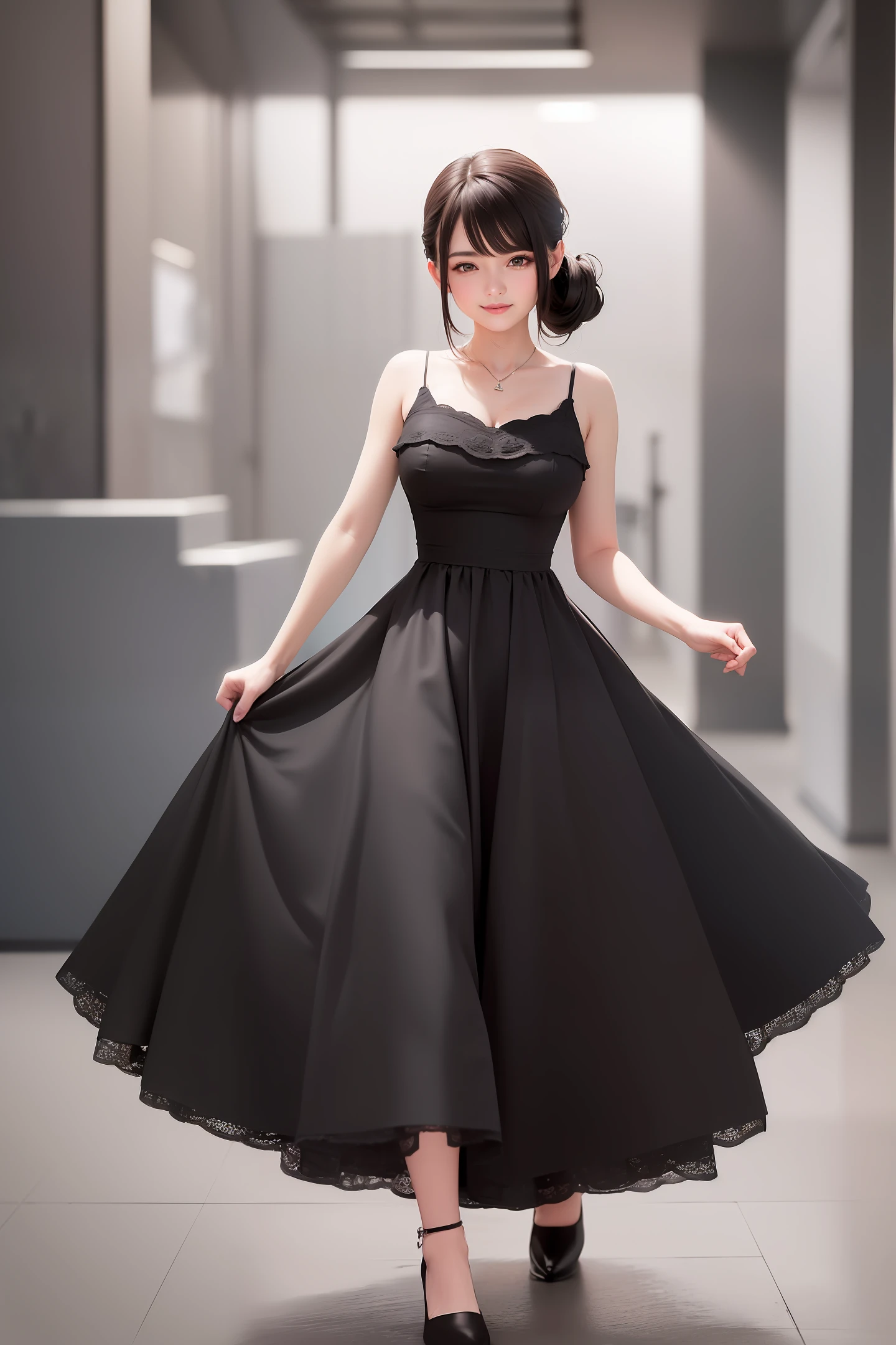 ((Best Picture Quality, 8k, tmasterpiece:1.3)), 1girl, Beautiful woman with slender abs:1.3, (Casual hairstyle, No leakage of big breasts:1.2), shift dresses:1.1, Ultra-fine face, A detailed eye, 二重まぶた,ssmile,dead body