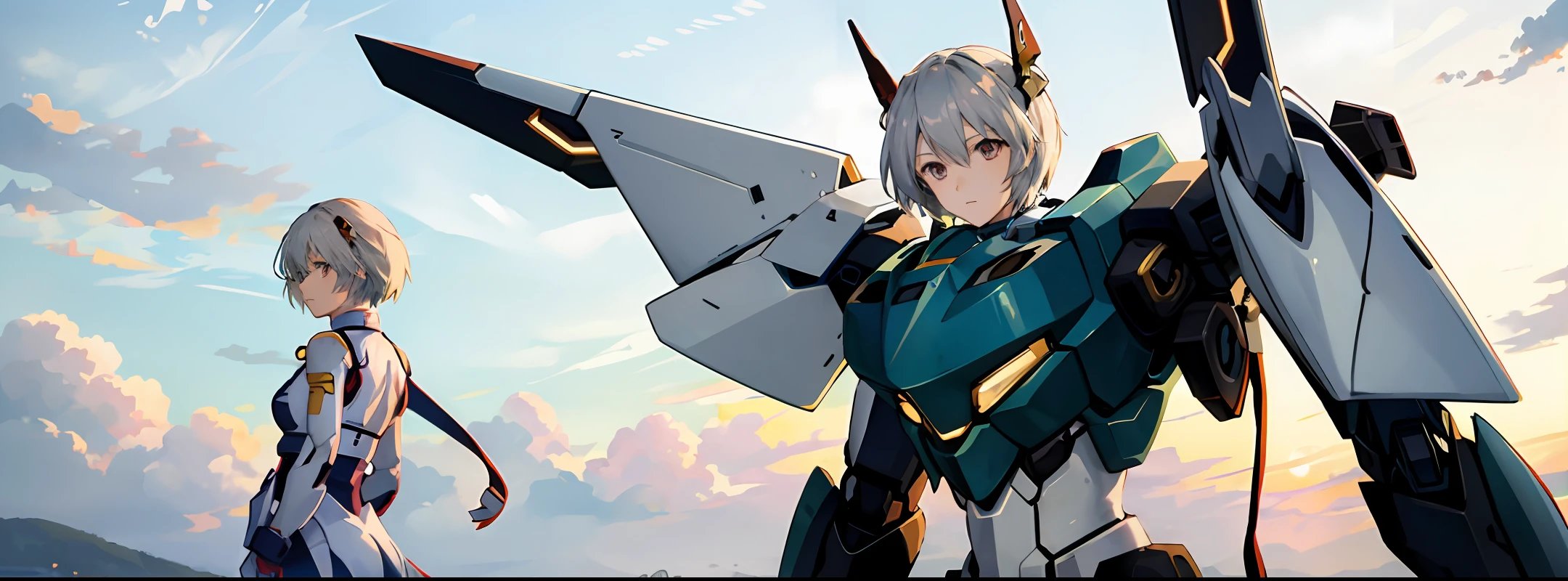 ayanami rei，EVA，mechs，cruel，Highest image quality，the setting sun，higher details