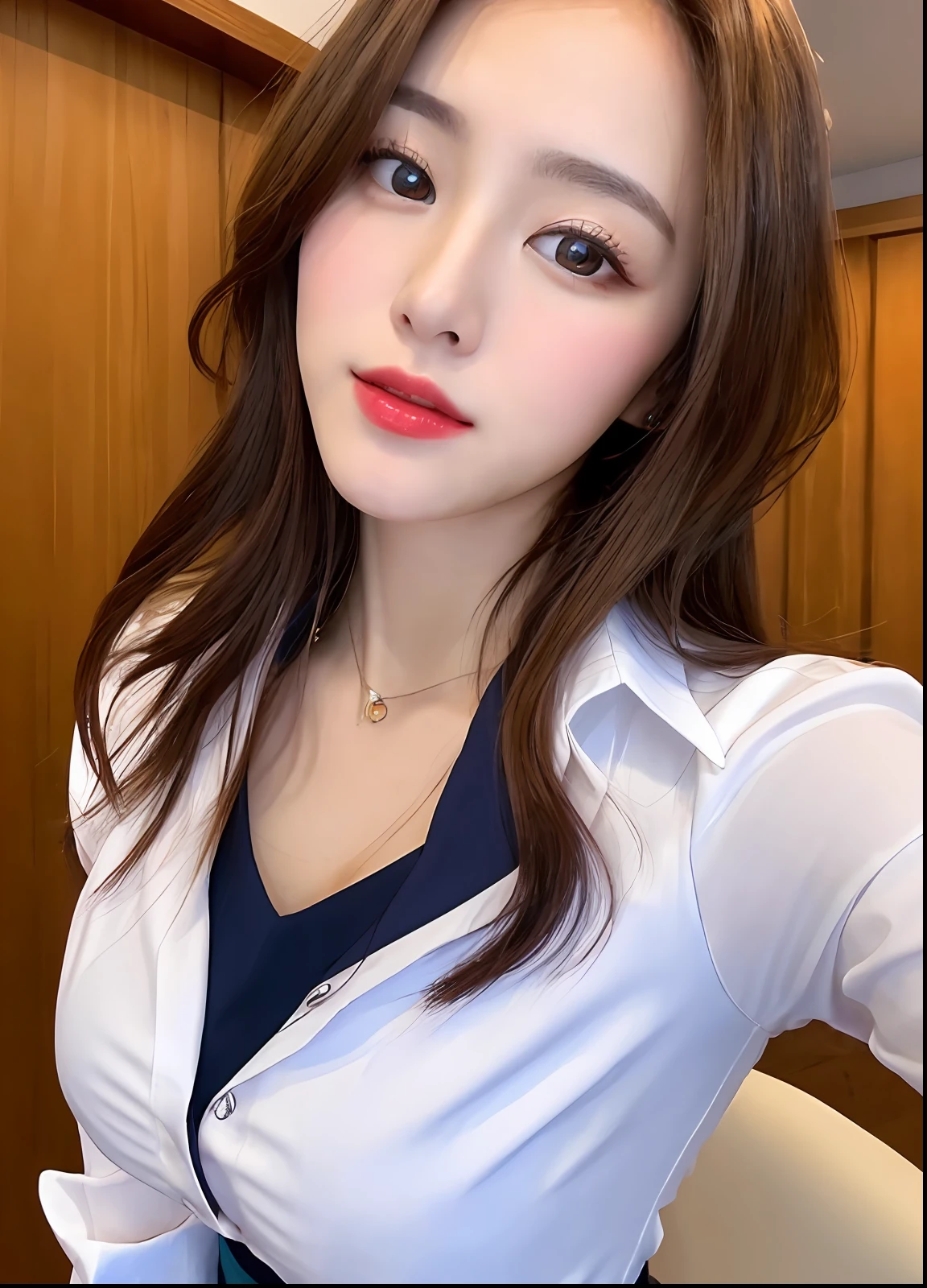 a close up of a woman in a skirt and shirt, japanese model, korean women's fashion model, wearing white shirt, wearing a blouse, mid shot portrait, clothed in white shirt, 奈良美智, cute young woman, dilraba dilmurat, beautiful asian girl, gorgeous young korean woman, closeup portrait shot