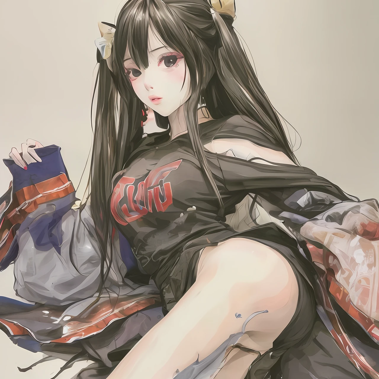 Long-haired beauty with ragged clothes