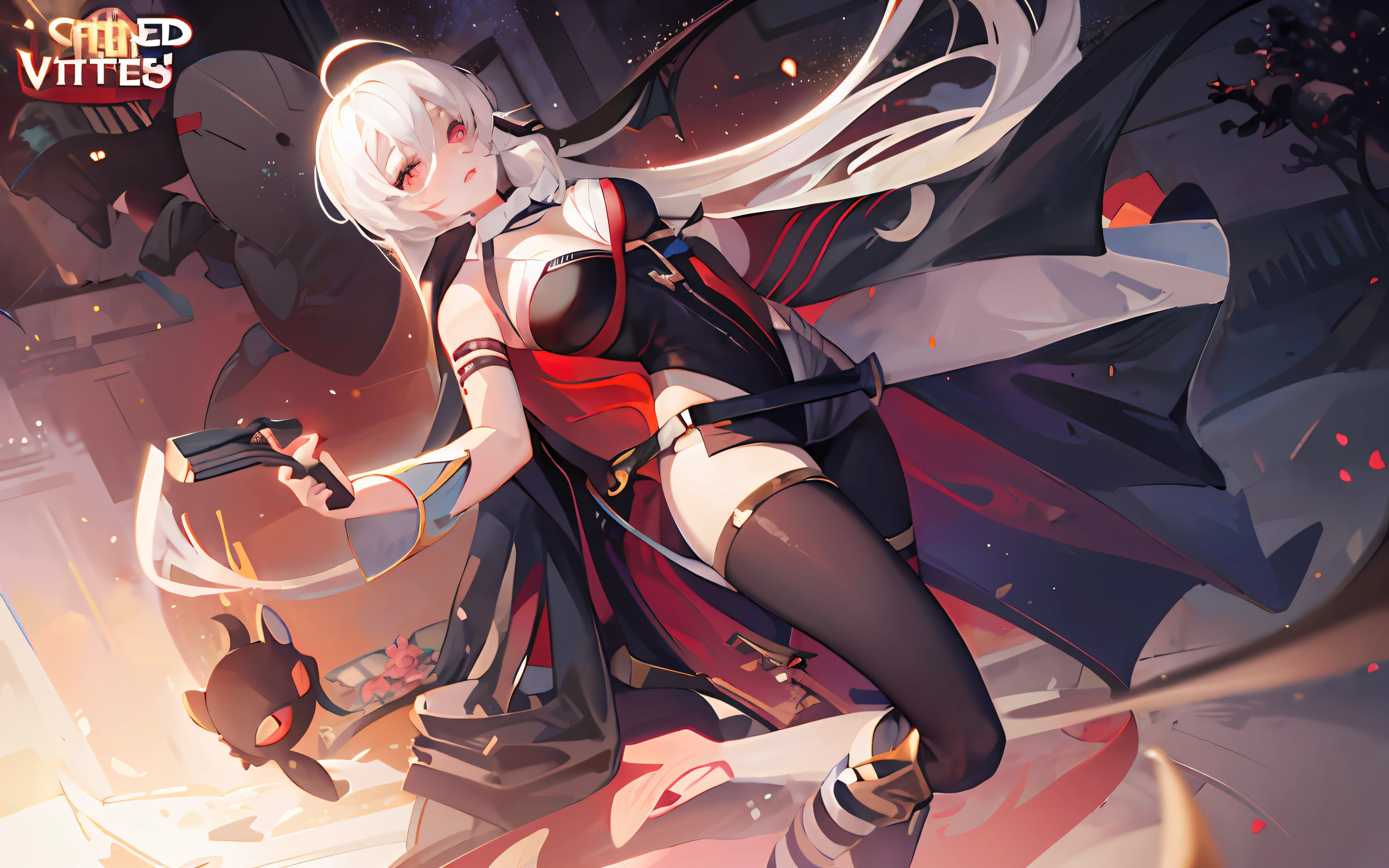 (A white anime girl with flowing long hair),(gotik:1.3+action:1.2),actionpacked,white-haired god,nightcore,,(anime goddess:1.2+The demons:1.2+the witcher:1.2),Enchanting magic,(4k:1.1)Konachan Best Anime Illustrator,(Wallabies or alchemy:0.5),(fanciful:1.2+Cleavage is seductive:1.1), Beautifully decorated anime fantasy illustration。