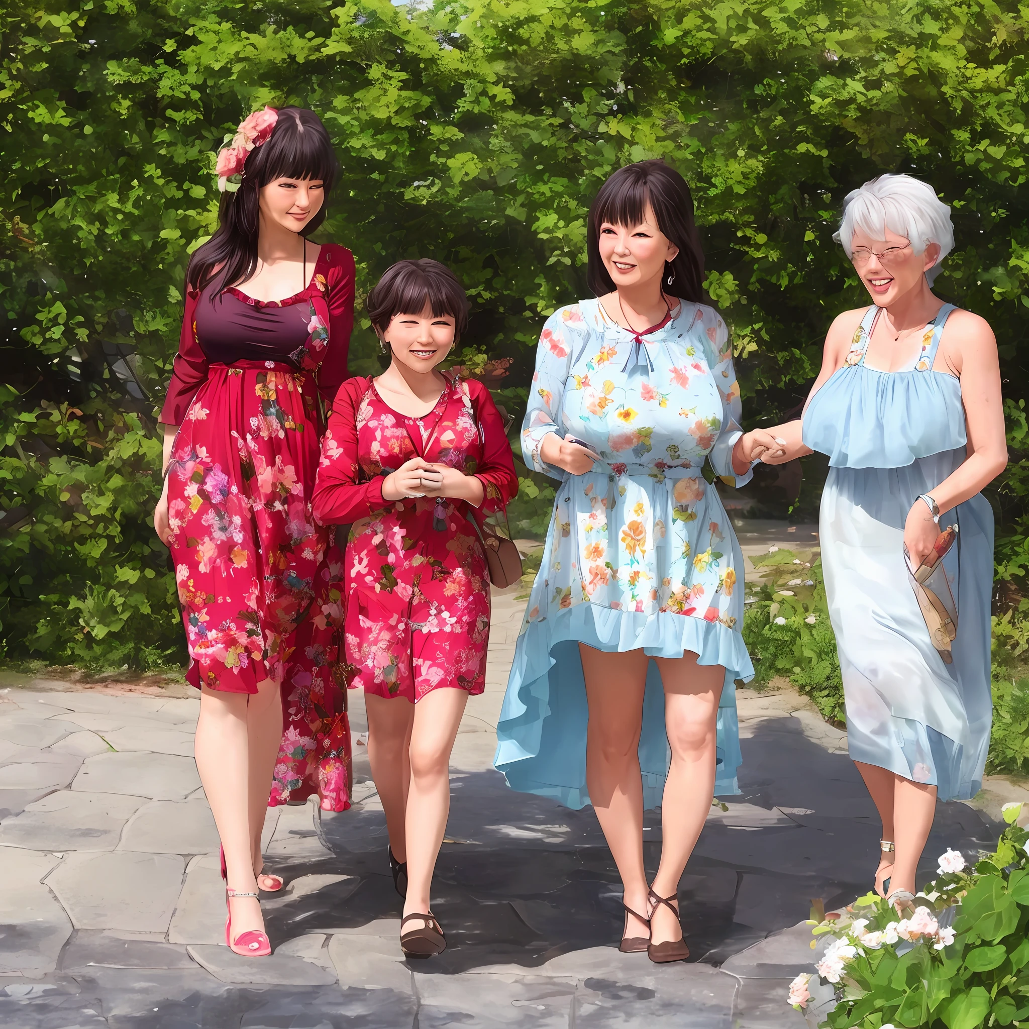 Aunt Bikini，mature femal，hugetits，Long floral dress，feeling shy，home