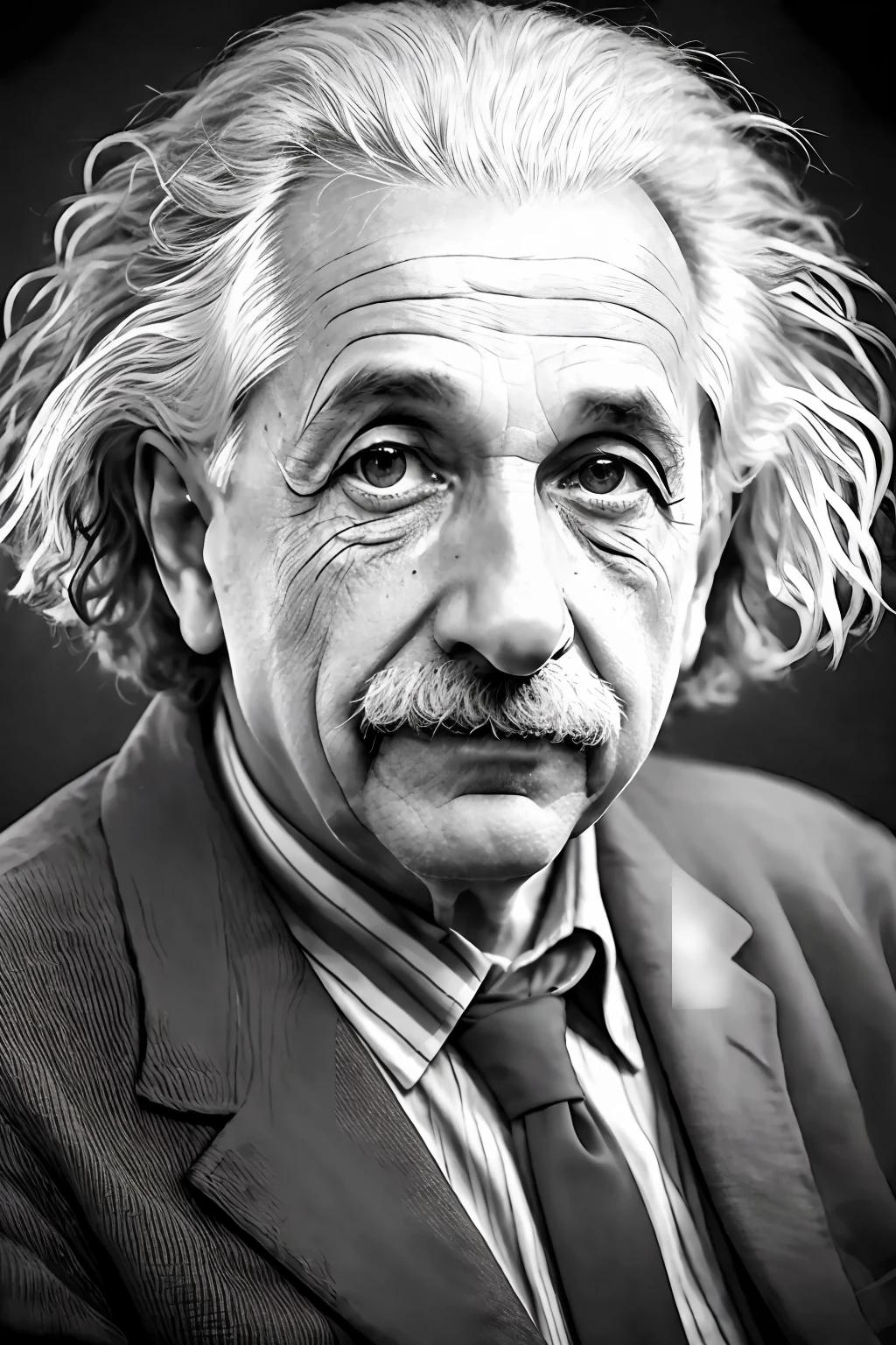 arafed image of a man with a mustache and a suit jacket, Retrato de Albert Einstein, Retrato de Einstein, albert einstein, Einstein, foto de retrato, inspirado em Yousuf Karsh, platao, foto de retrato em close-up, close - foto retrato acima, Close Up foto retrato, retrato fotografia realista, retrato, foto retrato realista, retrato ultra detalhado, genie
