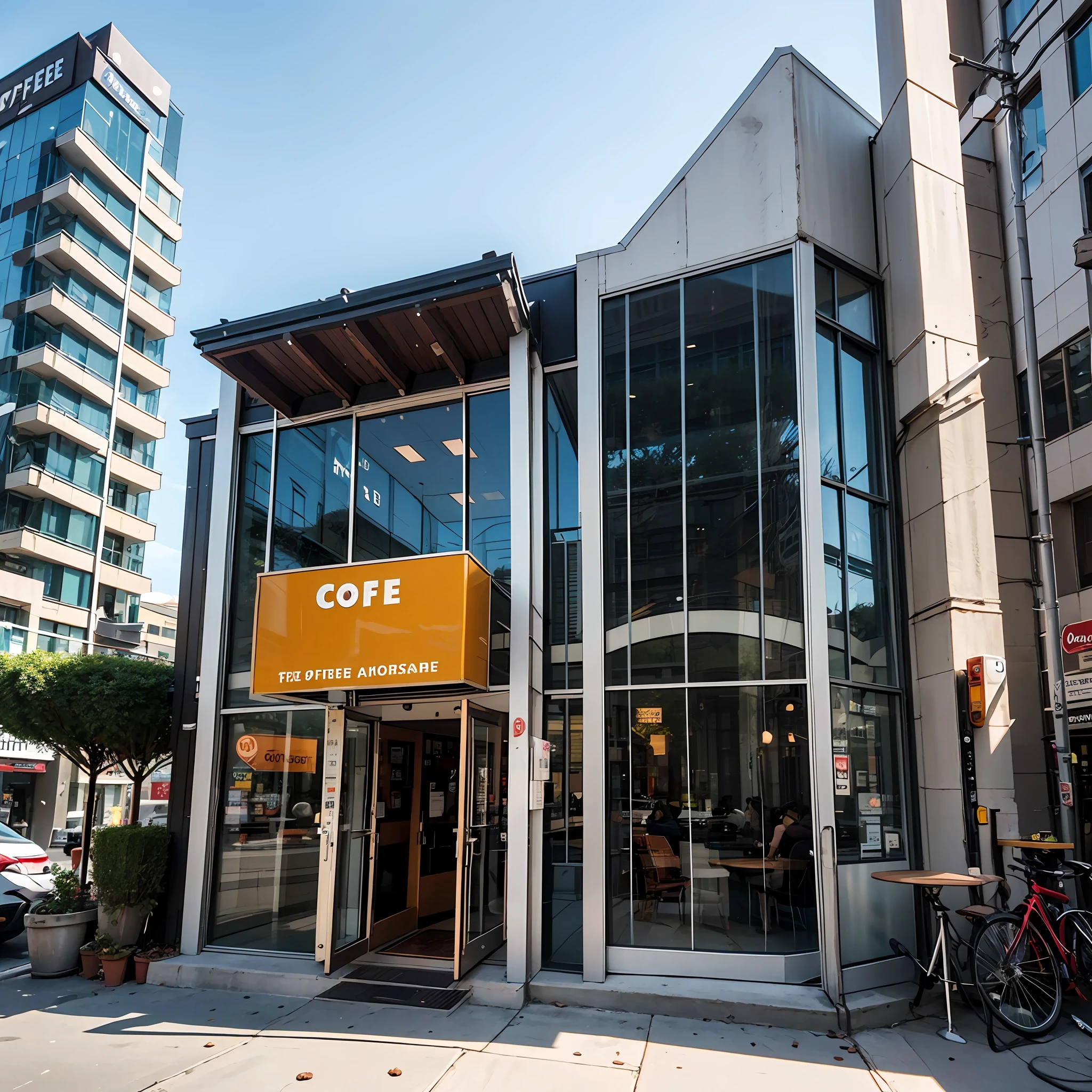 In the future, coffee has become the most precious commodity. As a result, the world’s largest coffee corporation has built a coffee machine-shaped building in the center of the city. The building is designed to look like a sleek, modern espresso machine with intricate details that make it look almost lifelike. The exterior of the building is covered in panels that resemble coffee beans, and the windows are shaped like coffee cups --auto