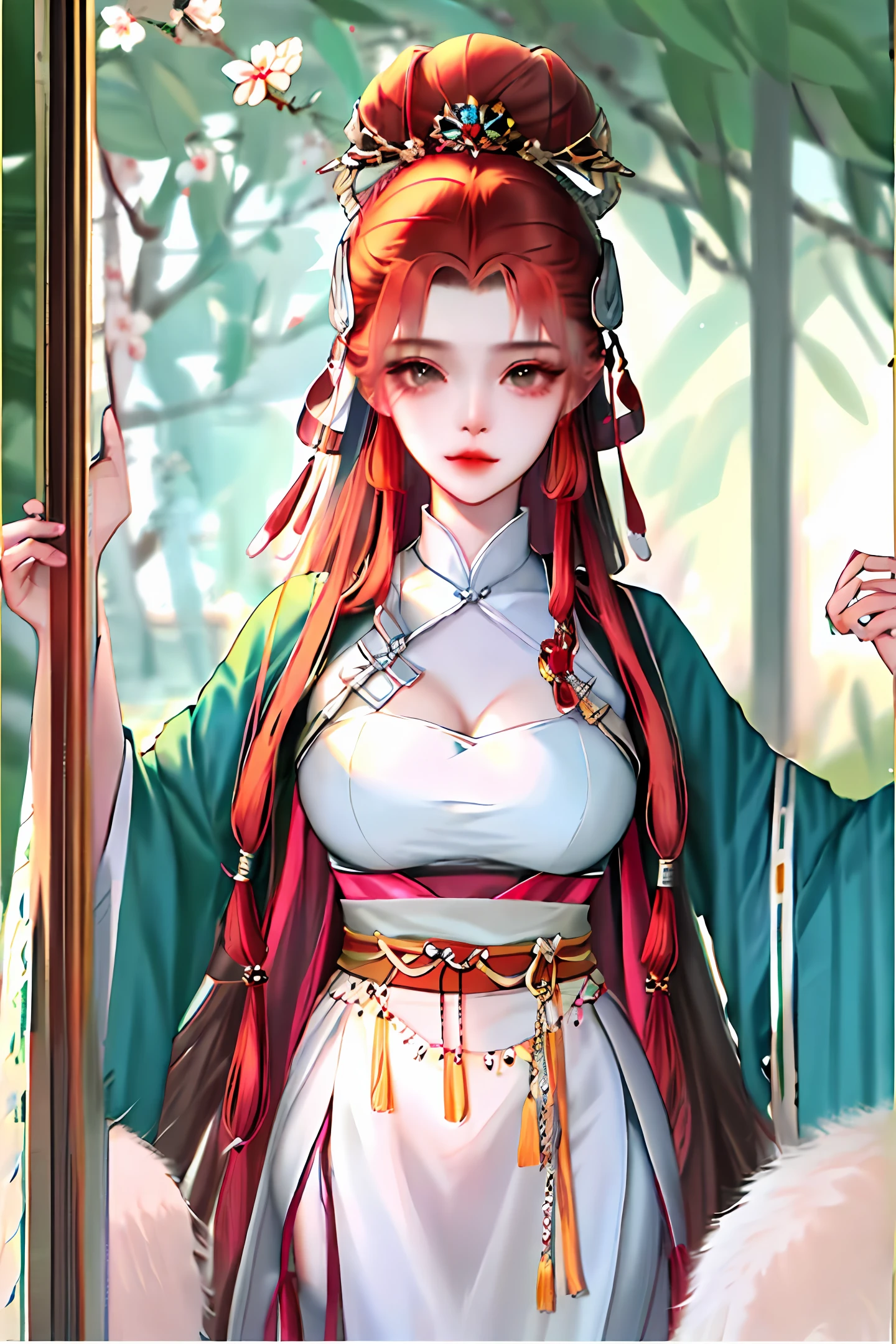 s girl,Mirror,Coiled bun,rnlong hair,Hairpins,Hanfu,Nobile,head gear,ancientry,Chinese big breasts,Need,k hd,professinal