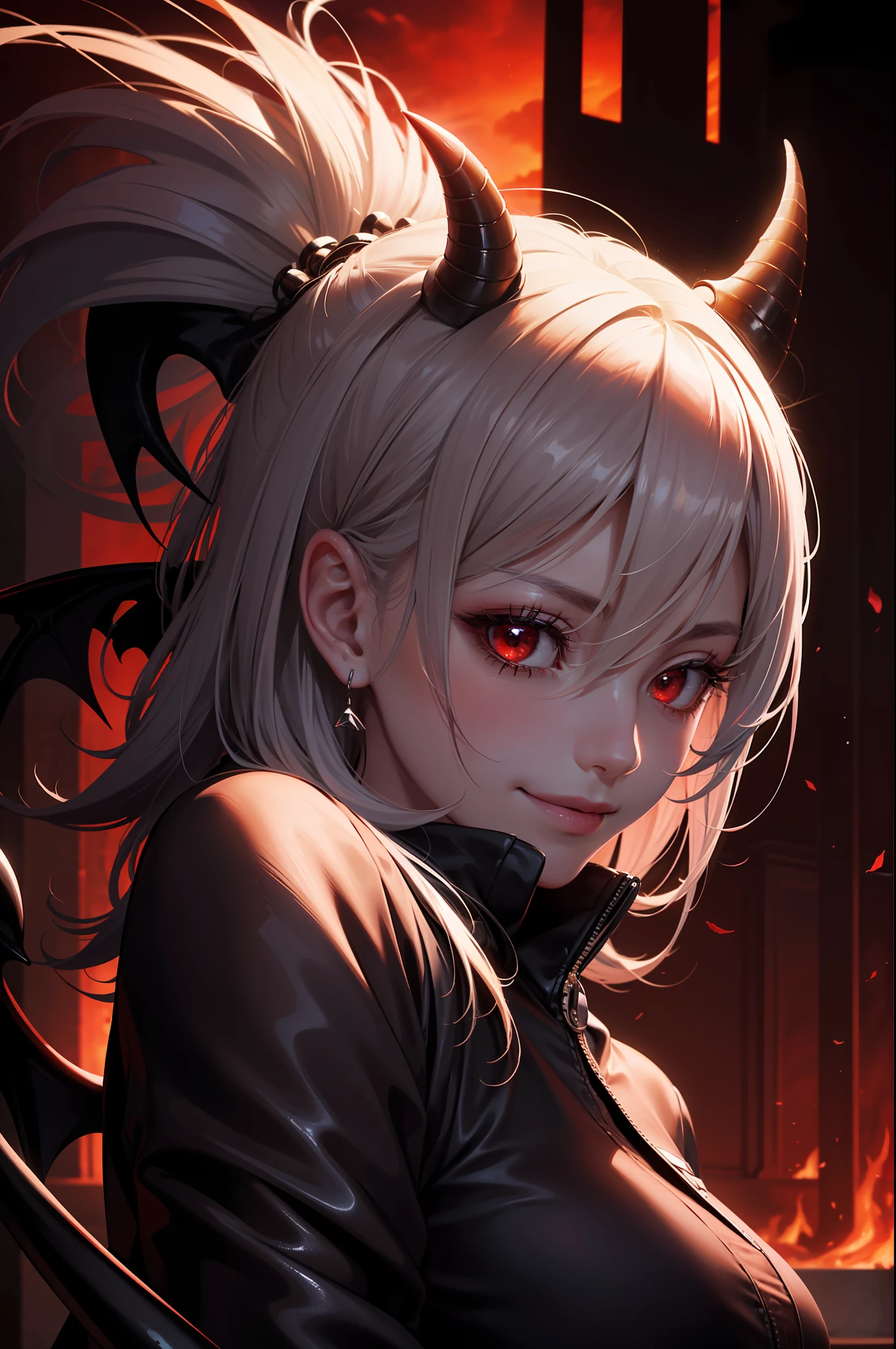 (best quality:1.3, ultra-detailed:1.2), perfil view, a malicious and prideful smile, (Demon of Pride:1.3), no background, evil aura, hellish atmosphere, (dark red:1.2) lighting.