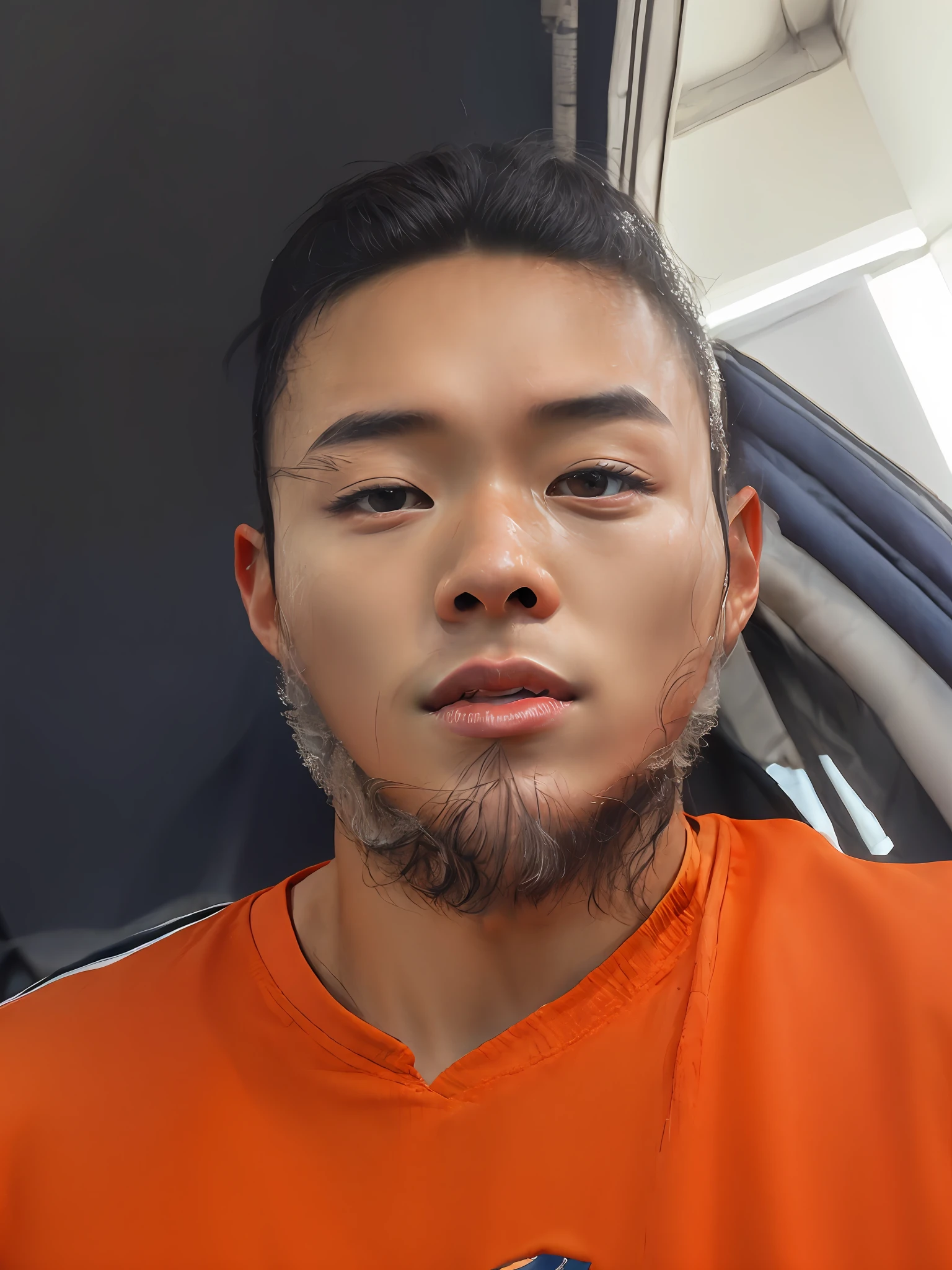A Young Korean man , 1boy, white skin , detailed skin, 1boy, ((realistic)), abs, good lighting quality, muscle veins, ((pale skin)), footballer, (masterpiece, ultra quality, high resolution, 8k, intricate:1.2), (detailed face:1.2), handsome, wearing tight white soccer uniform, bulge, 1boy,solo, looking at viewer, balance eyes, (((from below))), bedroom, (eye contact),