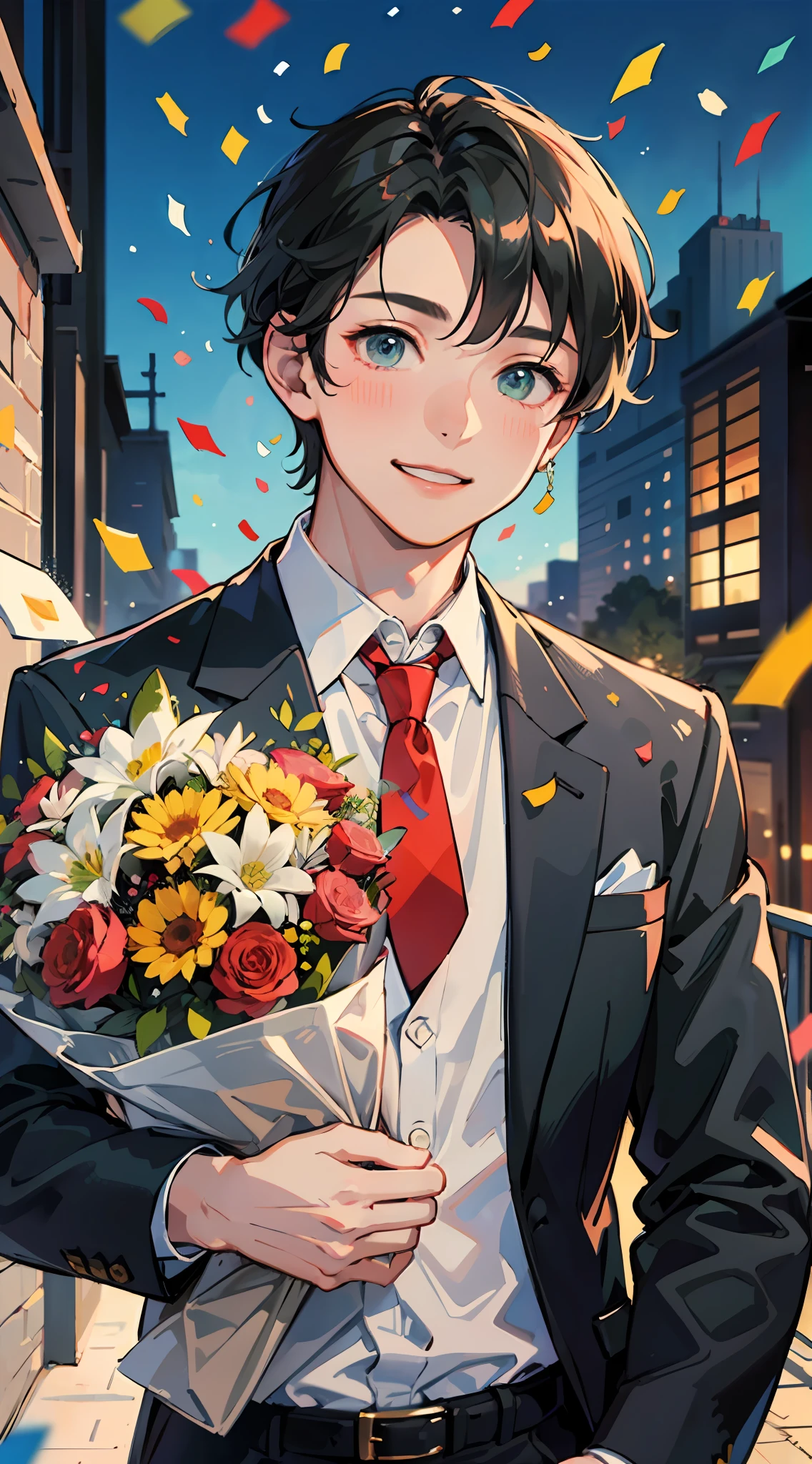 Master masterpiece、best qualtiy、8K、red necktie、Beautiful sky background