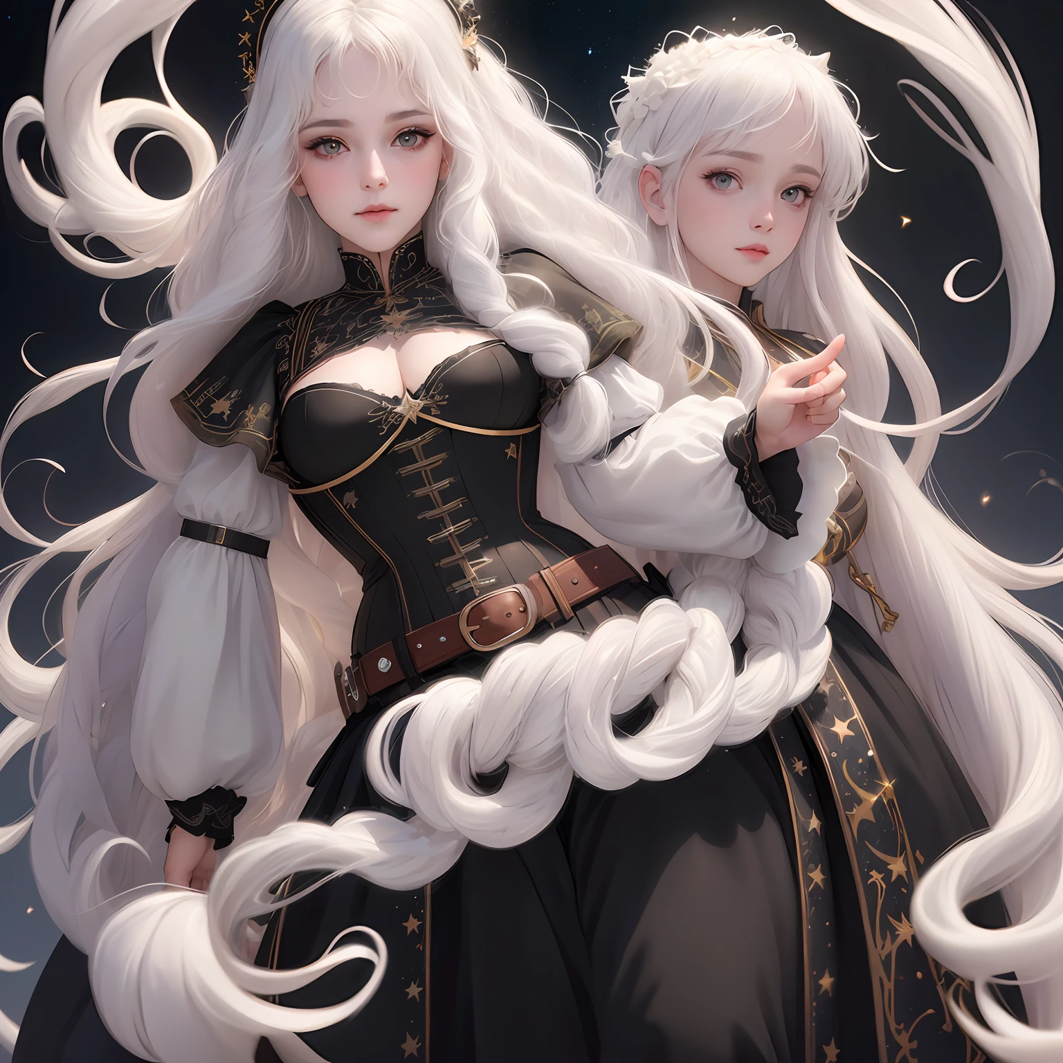 fang, white hair, absurdly long hair, ta hairband, smile, anime style, depth of field, character chart, reference sheet, three sided view, 8k, super detail, ccurate, best quality, masterpiece --auto