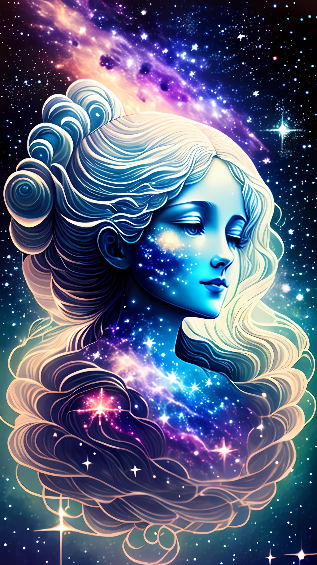 celestial goddess, floating, galaxy,nebula