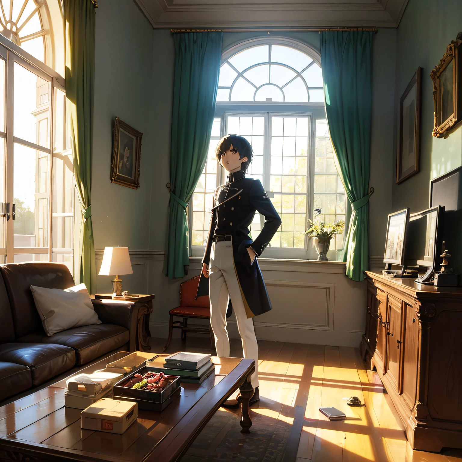 A little boy playing with toys in a living room, simple art inspired by studio ghibli's visual style, Baroque oil painting anime key visual full body portrait character concept art, brutalist grimdark fantasy, kuudere noble dictator, trending pixiv fanbox, rule of thirds golden ratio, by greg rutkowski wlop makoto shinkai takashi takeuchi studio ghibli jamie wyeth --auto