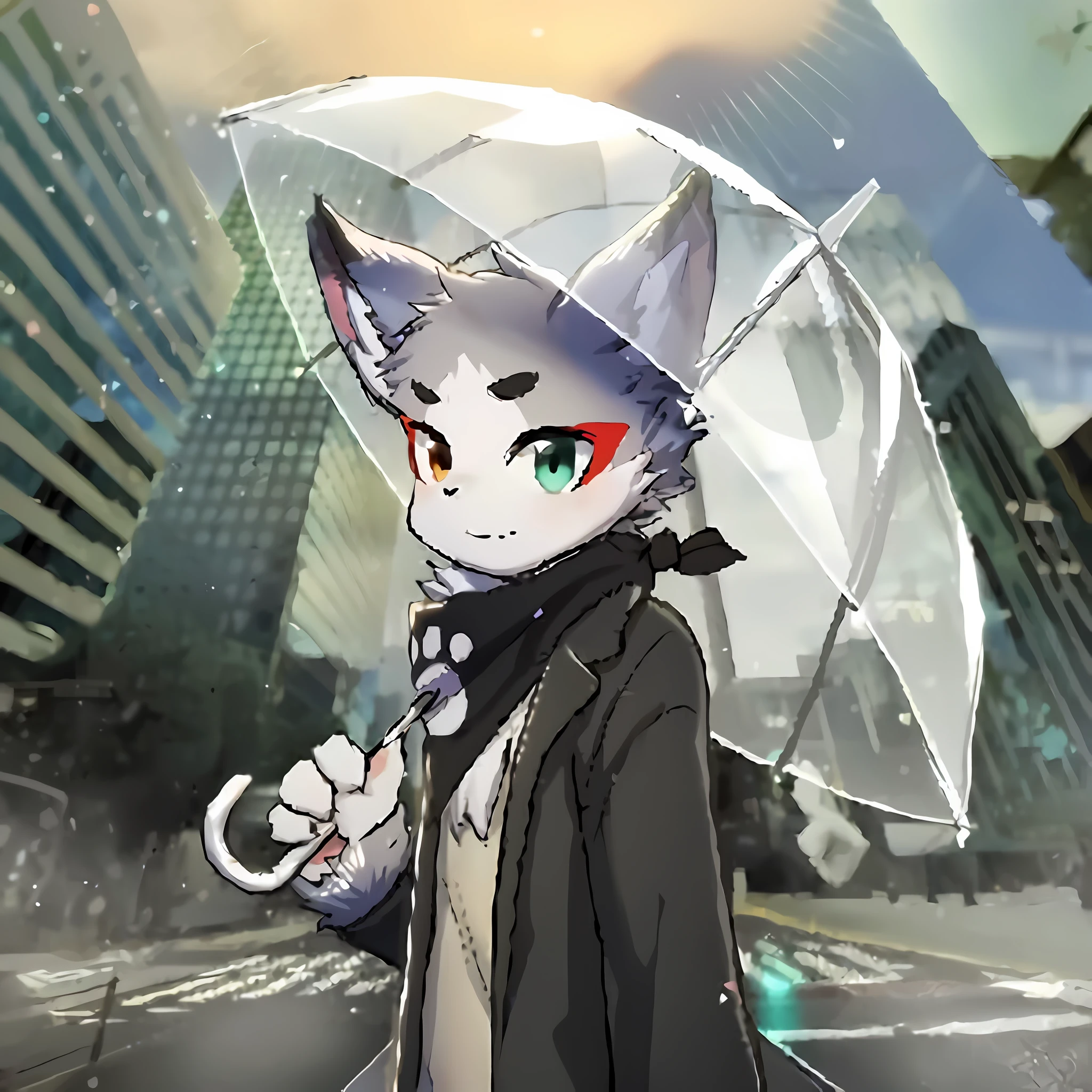 anime cat with umbrella in the rain in a city, anime cat, anime catgirl, persona 5 art style wlop, fursona wearing stylish clothes, beautiful anime catgirl, From Arknights, anime visual of a cute cat, nyaruko-san, cute anime catgirl, realistic anime cat, nekomimi, Very beautiful anime cat girl