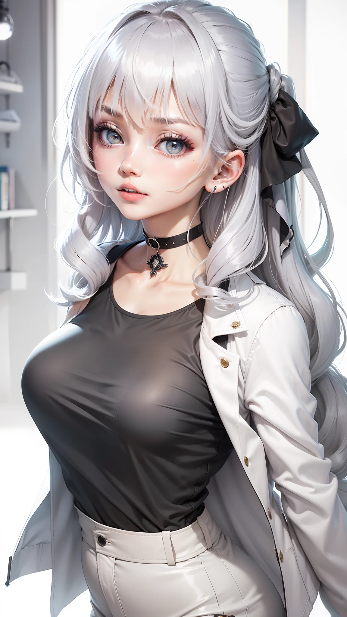 optimum, tmasterpiece, A high resolution, best qualtiy, hyper HD, super detailing, Award-Awarded, 16k, 独奏, (The upper part of the body), anatomy correct, beautiful age girl,Charismatic face, bright spots, Gradient white hair, Hairline, long eyeslashes, hanging eye corner, White skin of the,(Slim body), Ear gluttony,The end comes,starrysky,