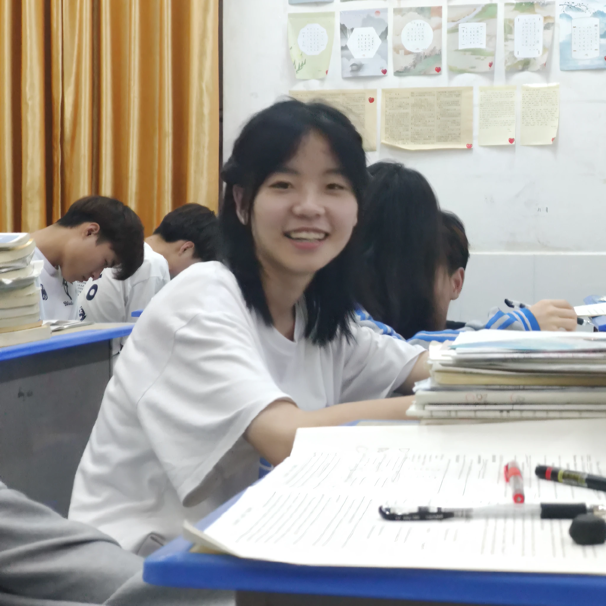 there are many students sitting at the desks in the classroom, Student, xintong chen, Li Zixin, Teacher, In a classroom, wenfei ye, pengzhen zhang, xiang duan, Qiu Fang, jiyun chae, Yun Ling, Art student, xiaofan zhang, photograph taken in 2 0 2 0, subject is smiling