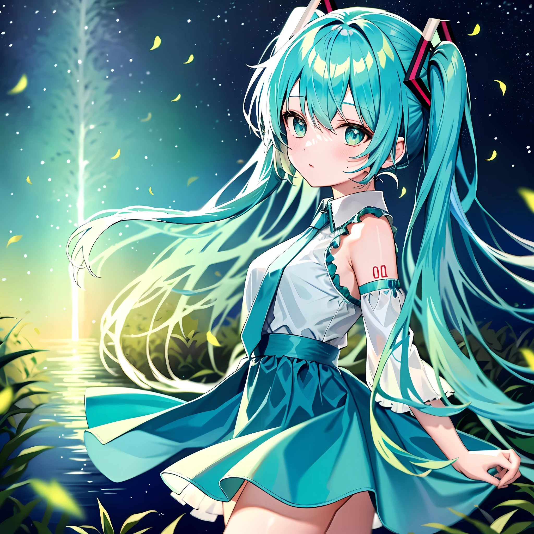 1girl, cute, (vocaloid), ((Hatsune Miku)), ((blue teal hair)), (long hair), (pastel colors:0.9), (blue beautiful eyes), (gradient hair), (gradient eyes), (((masterpiece, best quality, volumetric lighting, dynamic pose, intricately detailed face))), ((perfect eyes)), (((looking at the viewer))), ((summer)), ((perfect details)), ((light particles)), ((scenery)), ((Garden)), ((illustration, aesthetic)), flowers covering one eye, ((serafuku)),, pov,cropped torso upper body,{best quality}, {{masterpiece}}, {highres}, original, extremely detailed 8K wallpaper, 1girl, {an extremely delicate and beautiful},,incredibly_absurdres,ray tracing,{best quality}, {{masterpiece}}, {highres}, original, extremely detailed 8K wallpaper, {an extremely delicate and beautiful},,incredibly_absurdres,colorful,intricate detail,artbook,,anime screencap,