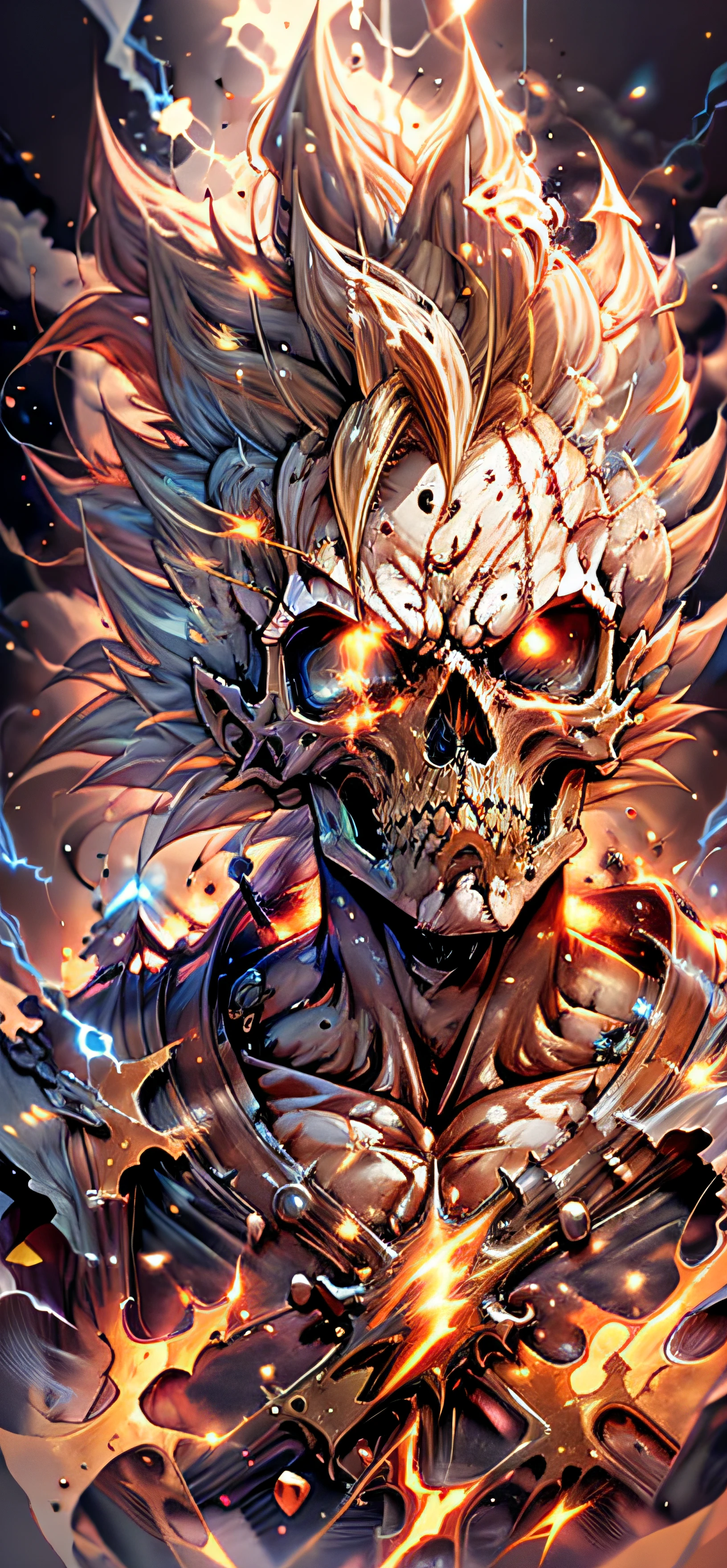 (Super saiyan goku) skull, saiyan lightning aura, watercolor pencil (medium), argyle background, barn, science fiction soft science fiction, curious, chromatic aberration abuse,