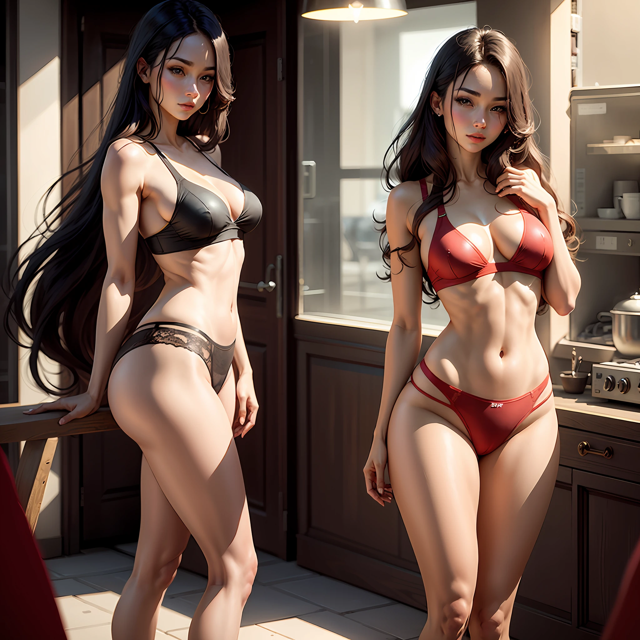 A long-haired beauty with a red body,Big chest,ass large,Thin waist,Wear transparent underwear --auto