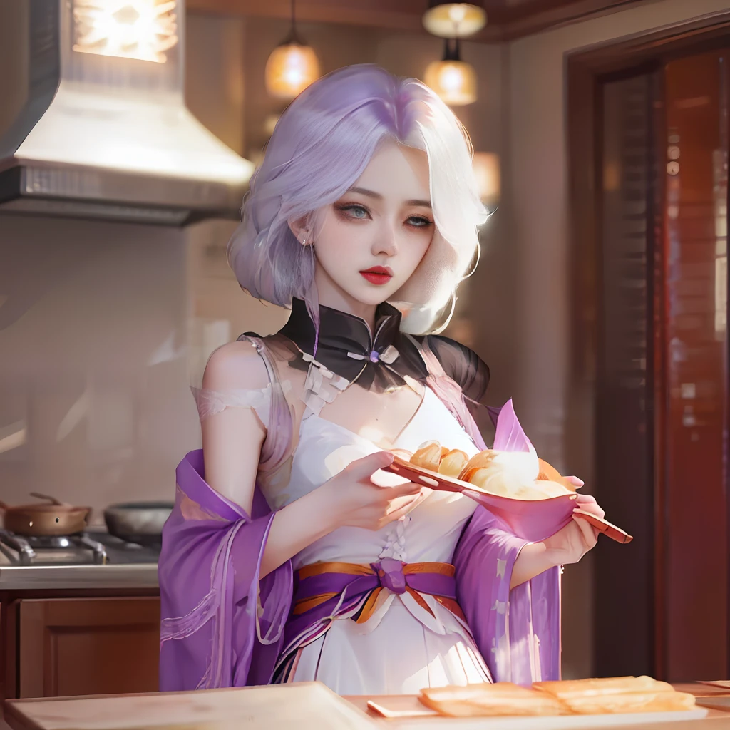 Genshin Raiden General purple long hair short skirt indoor cooking