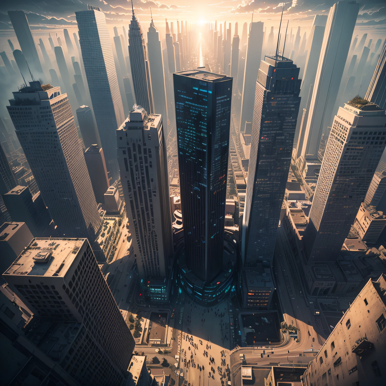(big city:1.2,top view:1.1,buildings:1.3),(apocalyptic:1.4,dystopian:1.3),nuclear explosion,cityscape,glowing smoke,car wrecks, rubble, destruction, dark atmosphere, eerie mood --auto