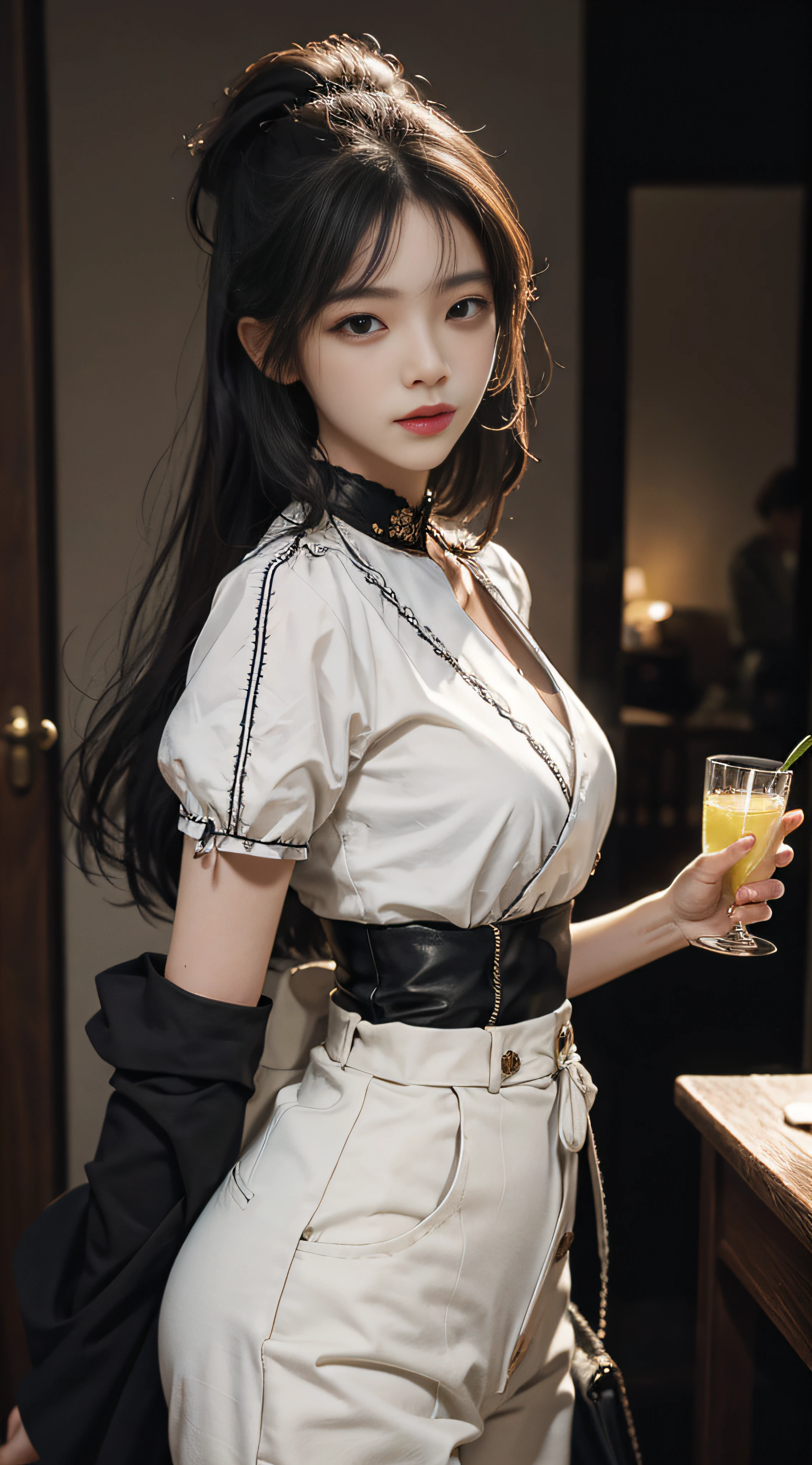 Side collar,stitching,High waist,Long model,dresscantabile,Korean version,lemon juice,