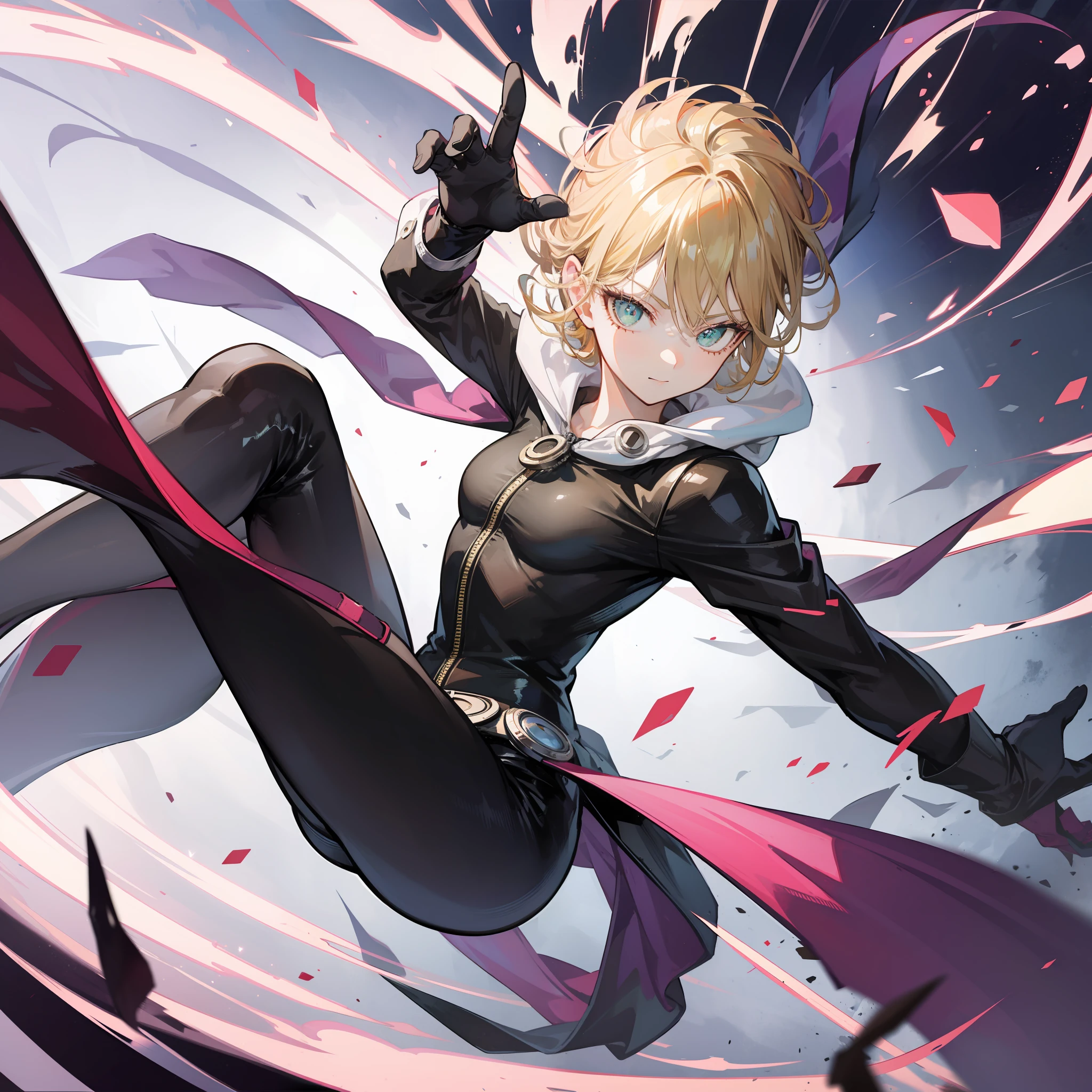 One-punch Man Tornado,Floating in the air,an look of enjoyment,The legs are in an inner figure
