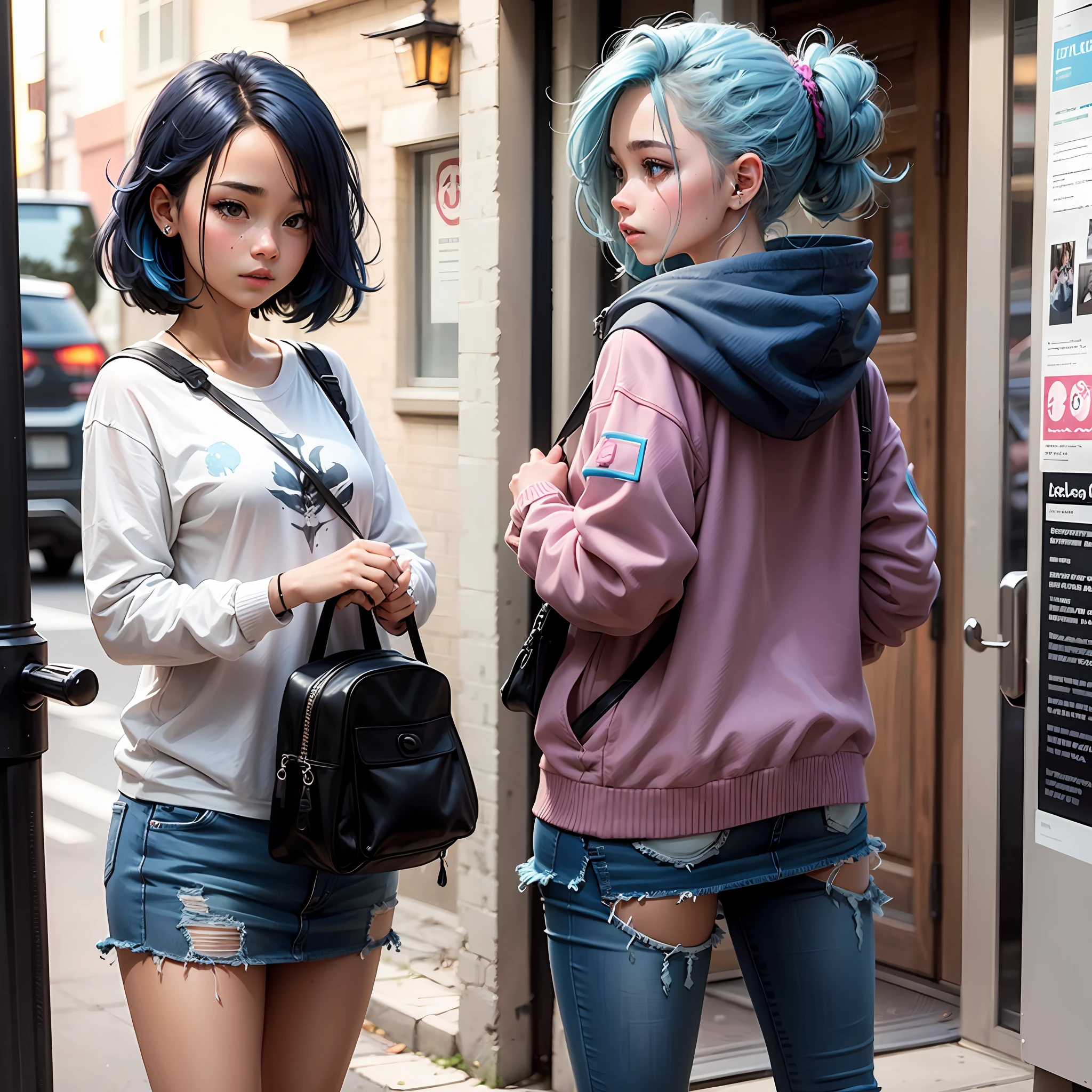blue  hair，teens girl，ponytailhair --auto