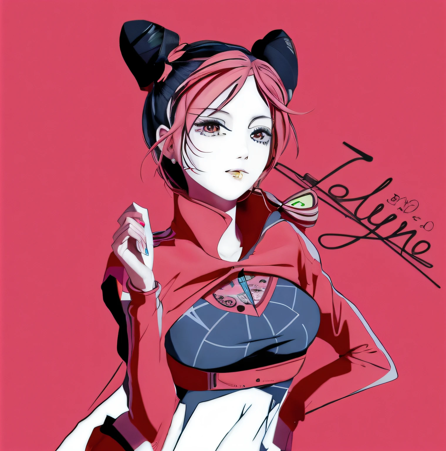 anime girl with pink hair and black ears holding a cigarette, yayoi kasuma, official fanart, In anime style, in an anime style, gapmoe yandere, inspired by Lü Ji, Digital anime art!!, akane owari danganronpa, inspired by Ju Lian, nezha, Yun Ling, portrait of jinx from arcane,The upper body is naked,tmasterpiece