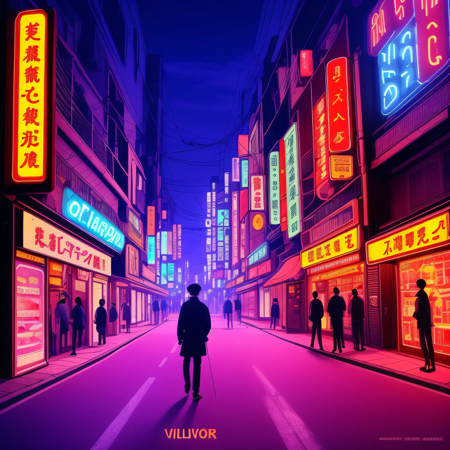 japanese old school music cover with violin playing neon light 8k illustration --auto