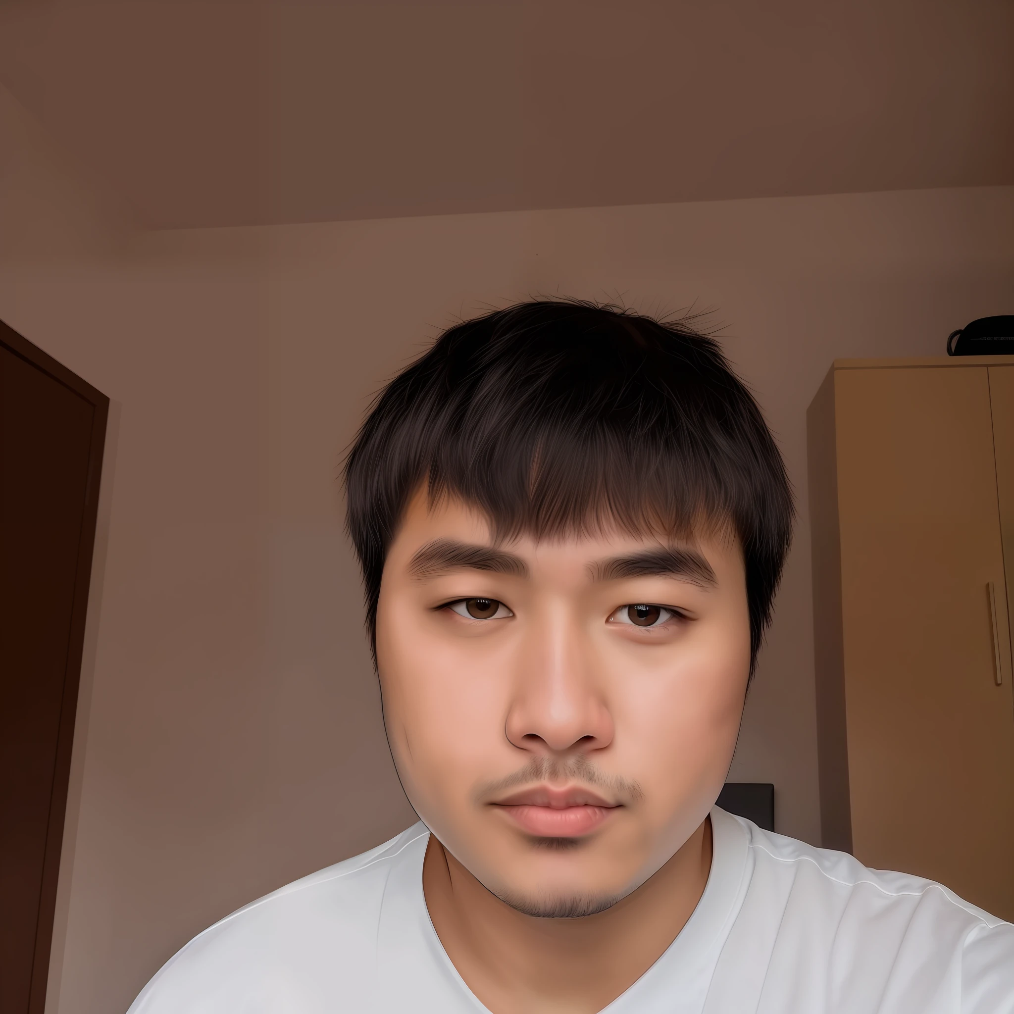 One was wearing a white shirt，man with black hair, 8k selfie photograph, 2 7 years old, 2 8 years old, 2 9 years old, with no facial features, Face picture, wideangle portrait, south east asian with round face, Photo taken with Sony a7R camera, taken with a Sony A7R camera, 2 3 years old