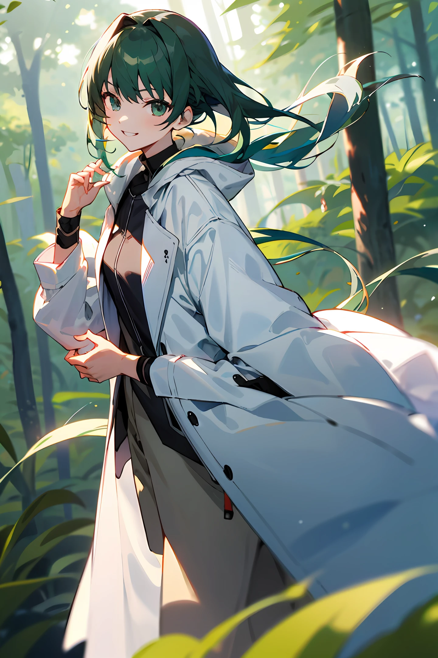 Kizi,ssmile,dual horsetail,white coats,Pure,ln the forest,Hold hands,first love,first person