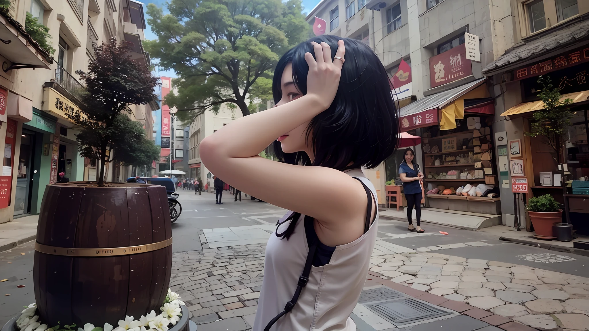 Chinese girl, in city street