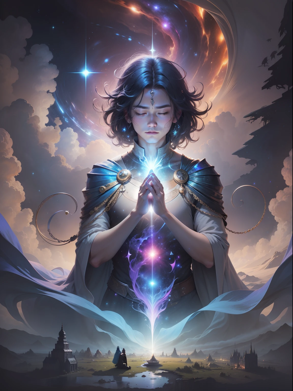 Man meditating in the air、Iridescent Galaxy、universes、beauttiful stars、Mysterious art、Mysteries of the universe、Fantasyart、Distant stars、The Abyss of the Universe、Lumiere、Shines、Inner peace、Unknown、absurderes
