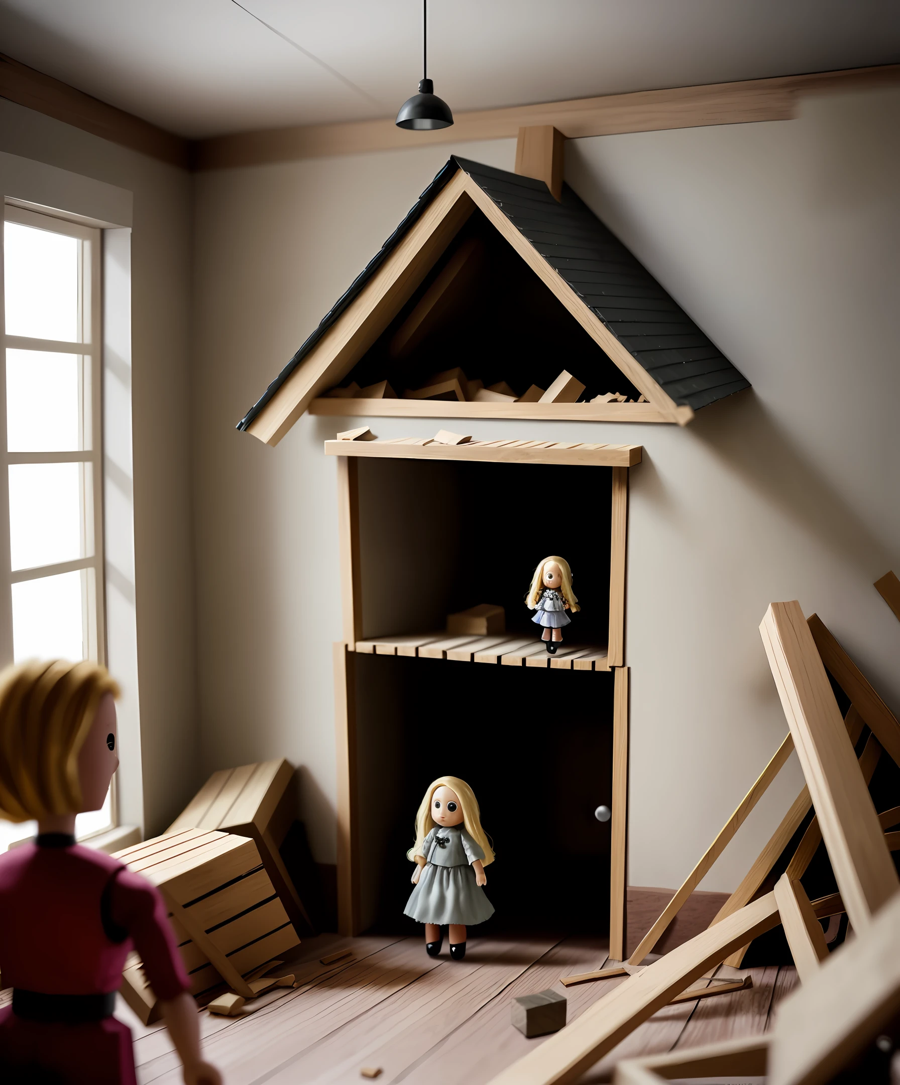 Little dolls tear down the house