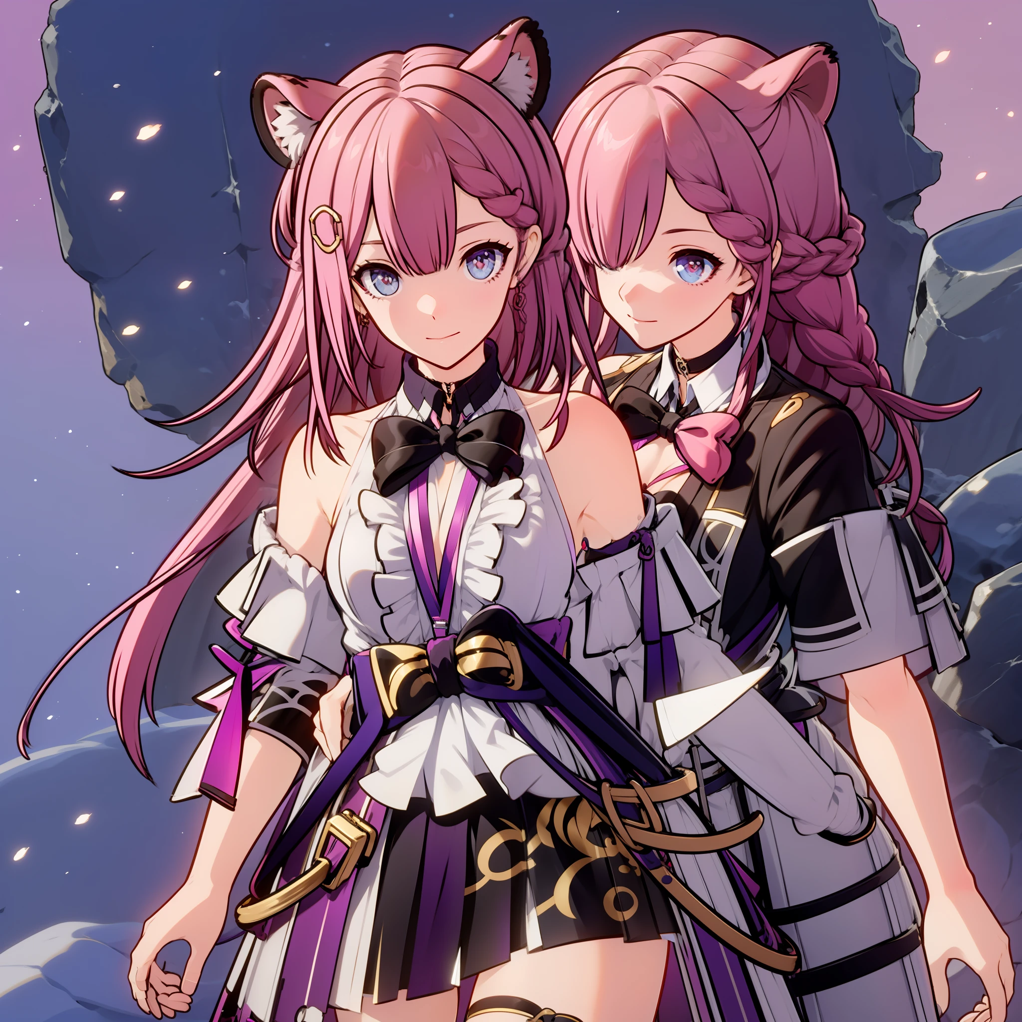whaite hair，White hair，rnlong hair，Red eyes，Tiger Tooth，Ultimate temptation，Extreme，high qulity，A high resolution，Black silk skirt