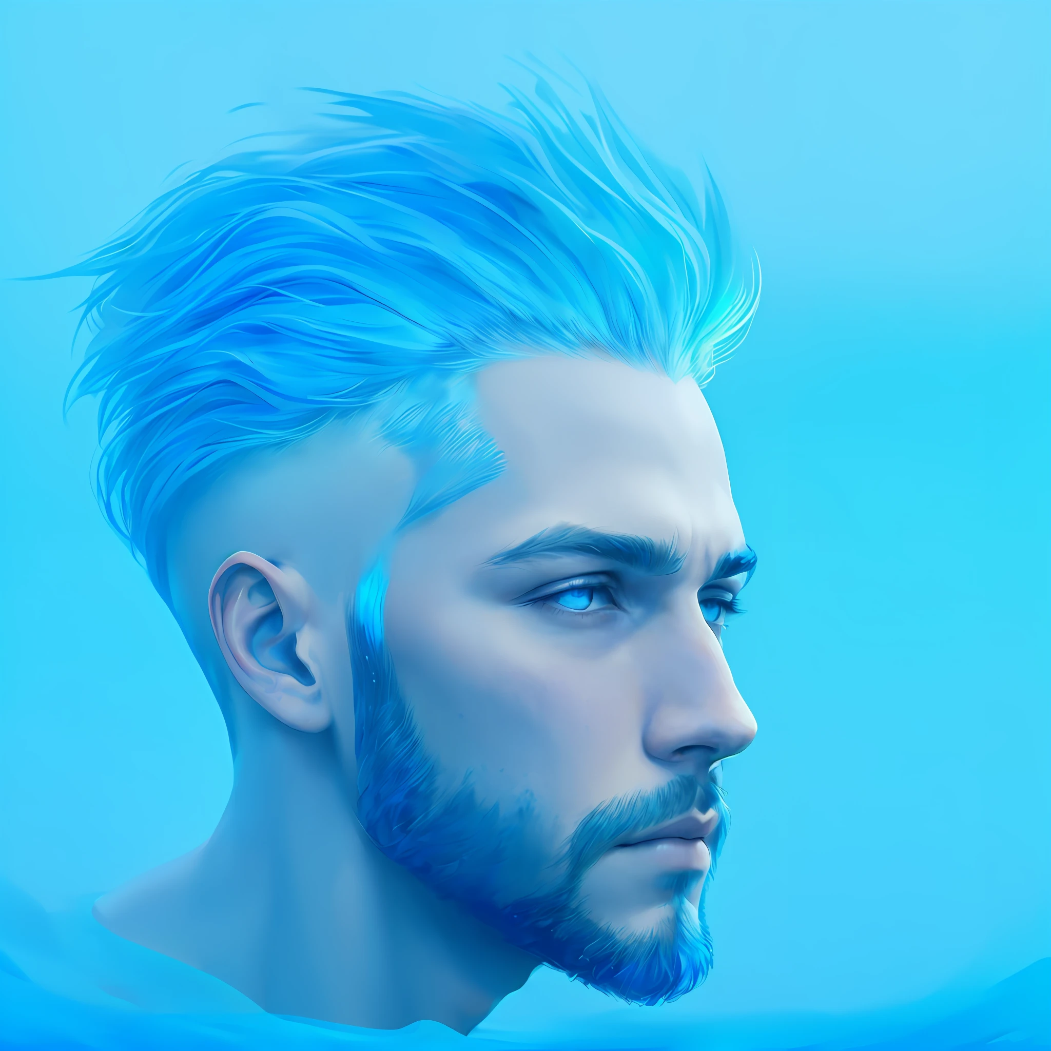arafed man with blue hair and a beard in a blue background, fantasy male portrait, Azure. detailed hairs, handsome stunning realistic, digital fantasy portrait, blue realistic 3 d render, style digital painting, smooth. Digital painting, stylized portrait, A digital painting, in style of digital painting, #1 digital paintting of all time