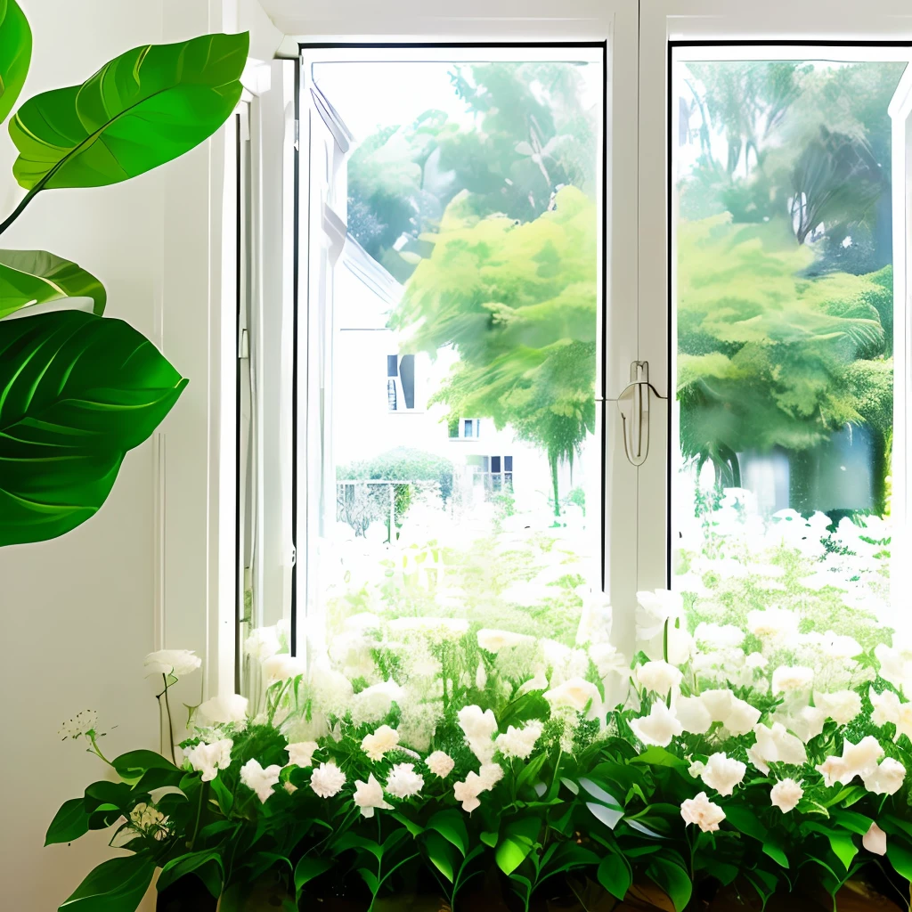 Hot summer,White gardenia flowers outside the window